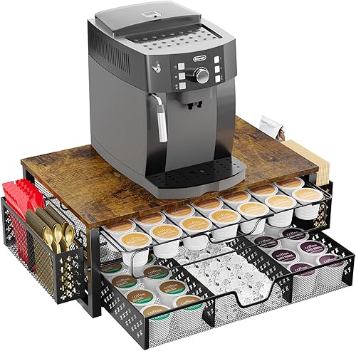 Miniatura 8 de Simple Trending Soporte para cápsulas de café para K-Cups, con cajón de almacenamiento deslizante de 2 niveles y soporte para accesorios de café,
