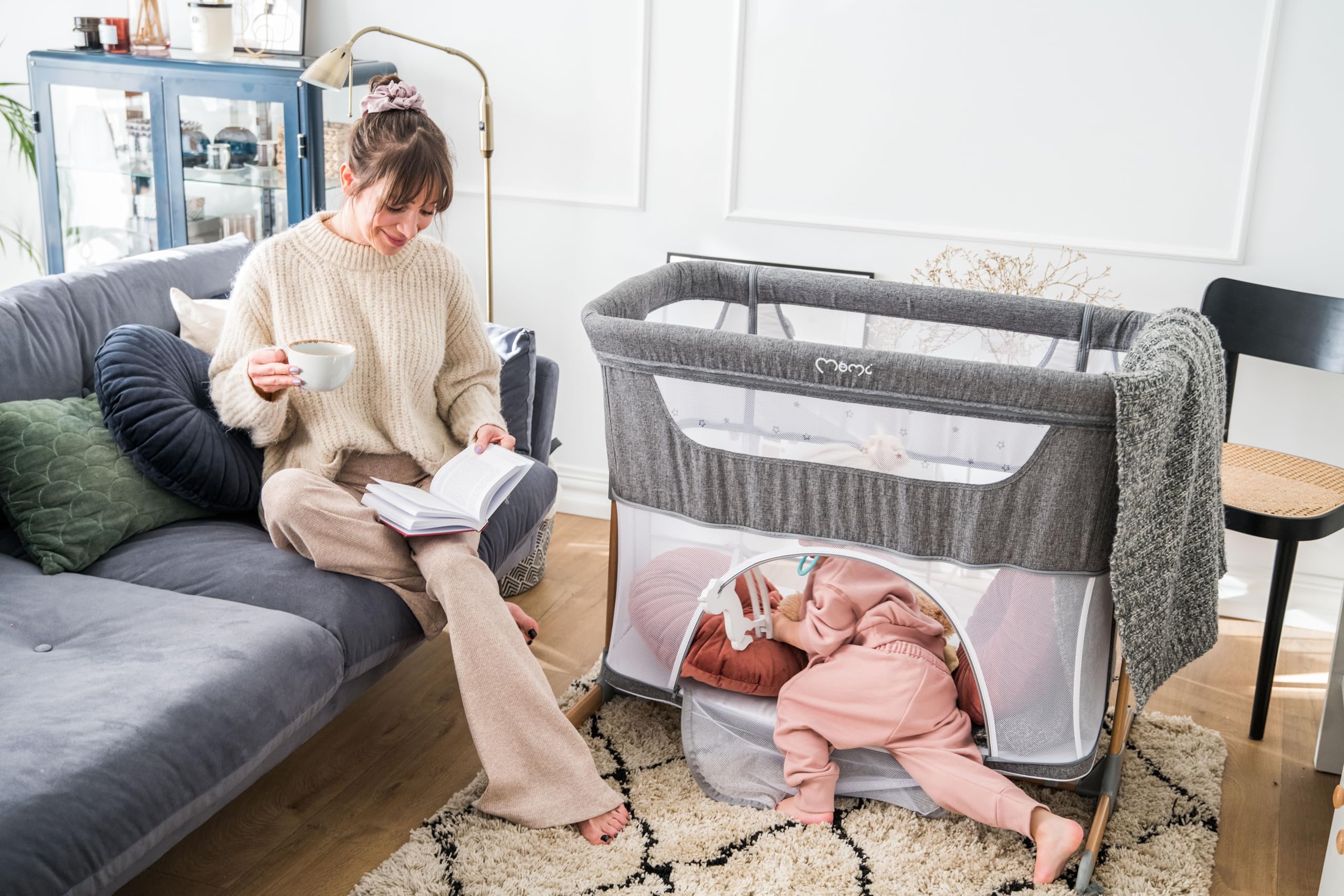 Momi Lit d'enfant Multifonction Smart Bed 4 en 1, lit d'appoint et Parc, jusqu'à 15 kg, réglage hauteur 5 niveaux, avec matelas