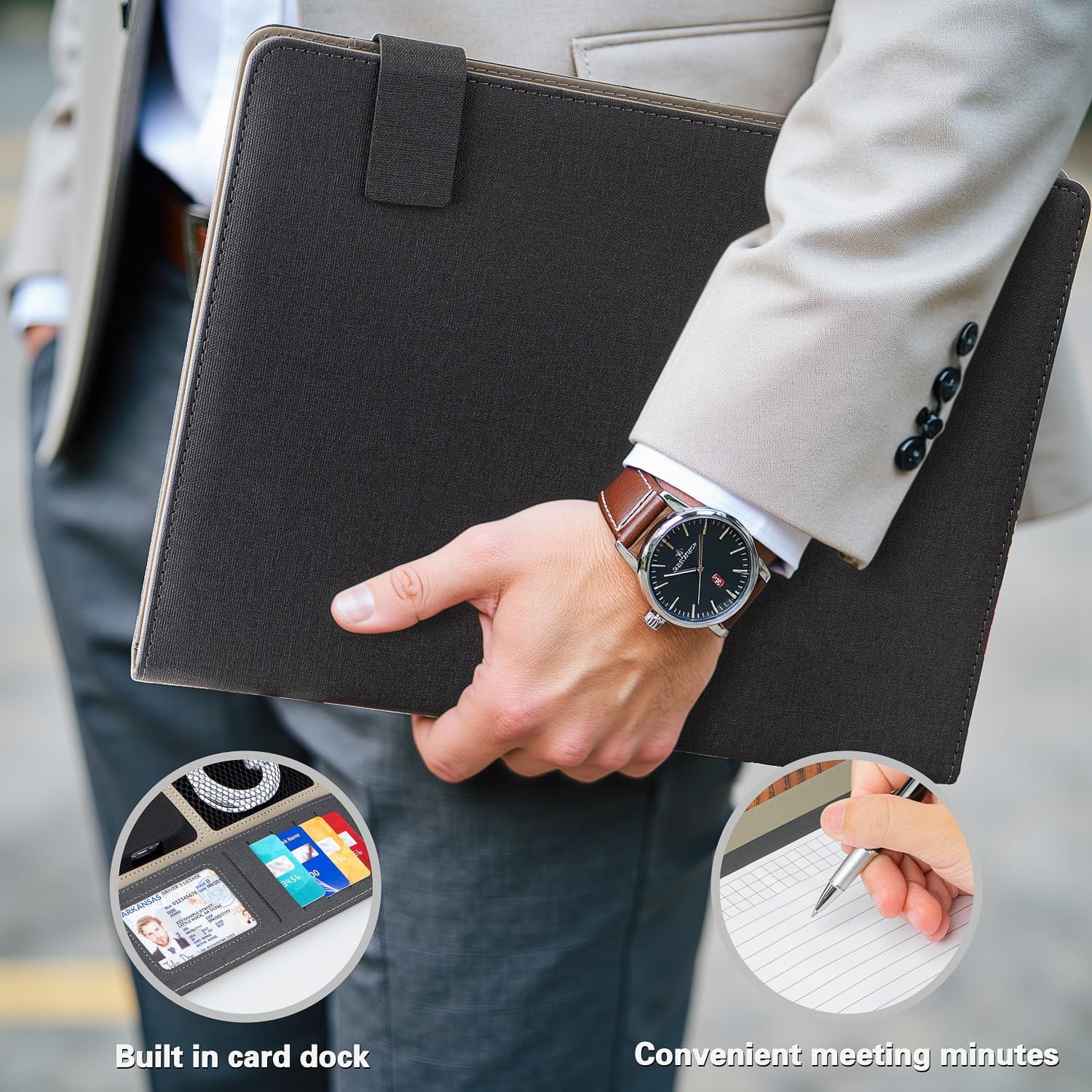 Business Portfolio Organizer for Men, Men Gifts Husband Boyfriend, Portfolio with Pockets for Papers, Documents, Padfolio Organizer Folder, Work Gift, Son Graduates First Job Interview College