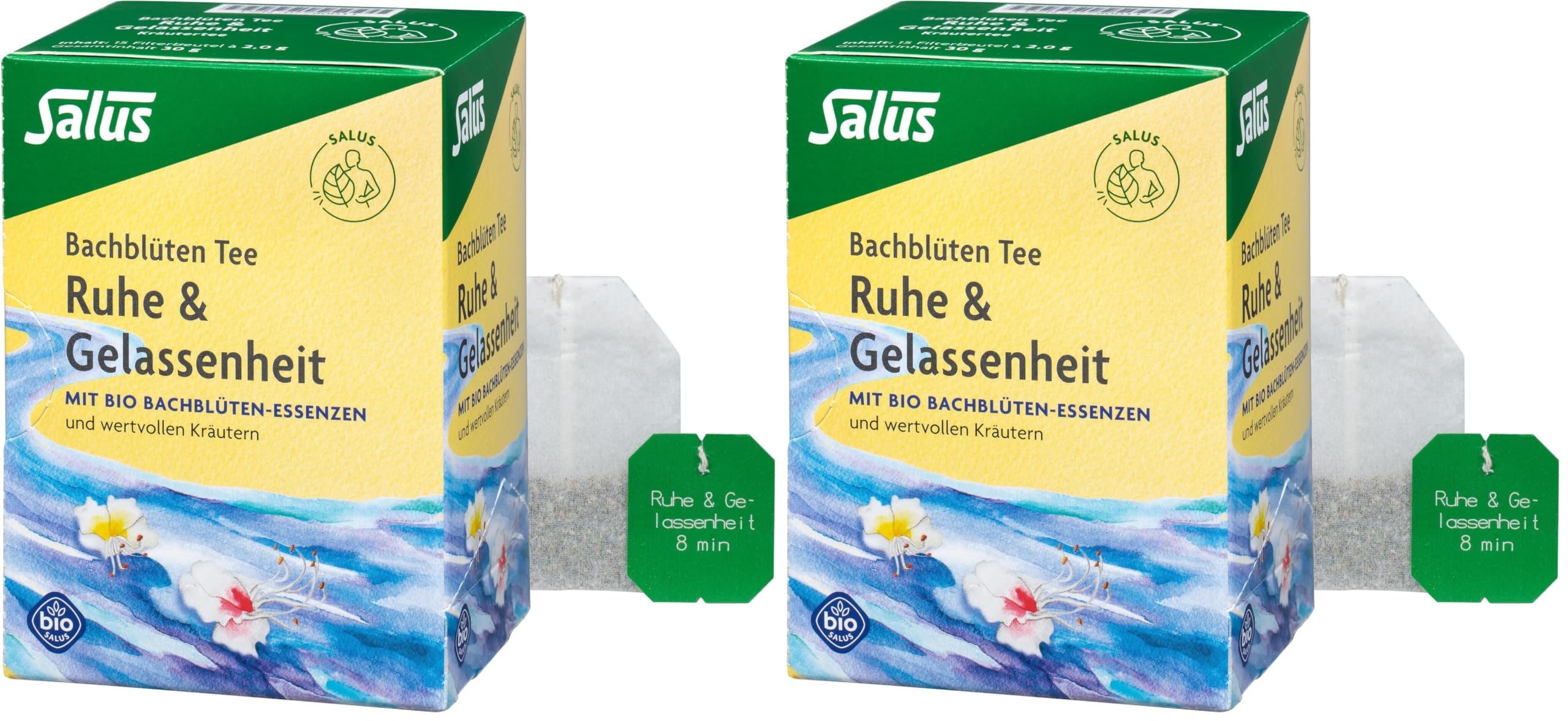 Salus - Bachblüten Tee 1x 15 Filterbeutel (30g) - Ruhe und Gelassenheit - mit Bio Bachblüten Essenzen und wertvollen Gewürzen und Früchten - Kräutertee (Packung mit 2)