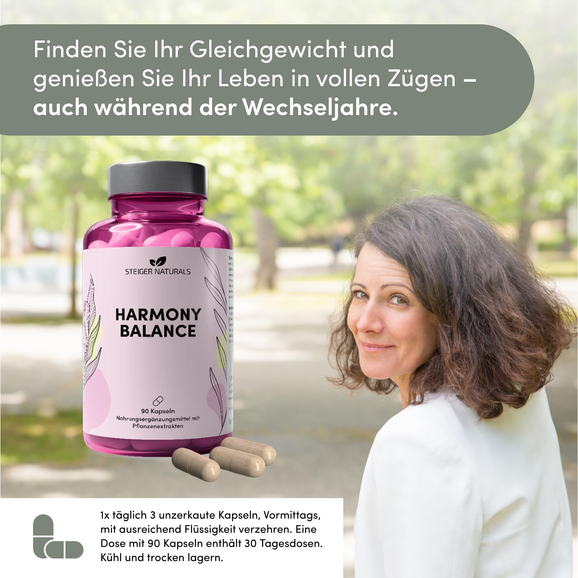 Steiger Naturals Harmony Balance – Pflanzlicher Komplex für Frauen mit 10 Pflanzenextrakten | Hormonfrei, Vegan, Laktosefrei, Glutenfrei | 90 Kapseln