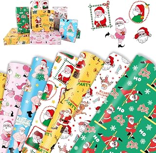 DPKOW 12 Sheets Funny Christmas Wrapping Paper, DIY Christmas Xmas Gift Wrapping Supplies