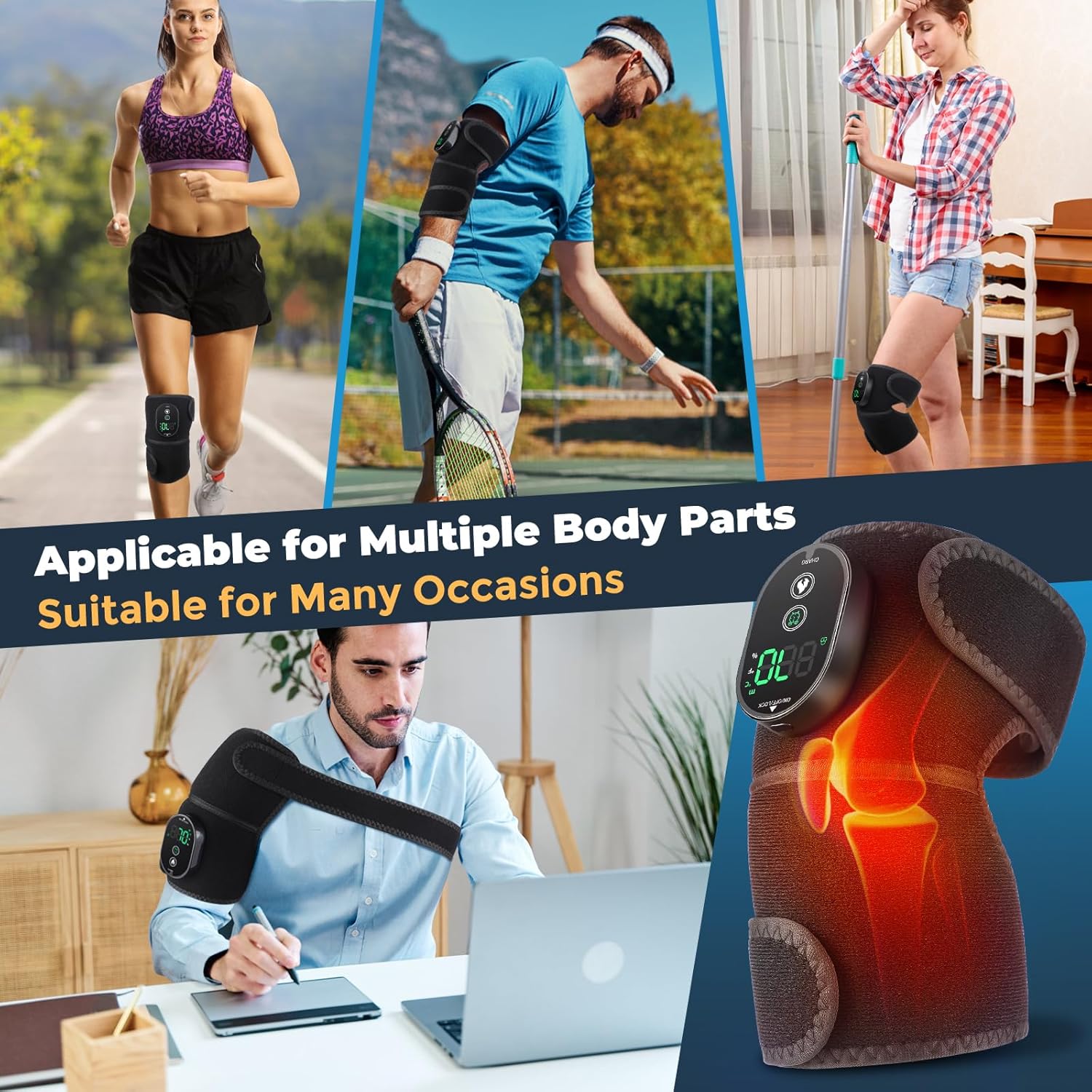 MOAJAZA Heated Knee Brace, Cordless Knee Heating Pad, Knee Warmer with Multiple Heating Modes, Brace Wrap for Men Women Seniors