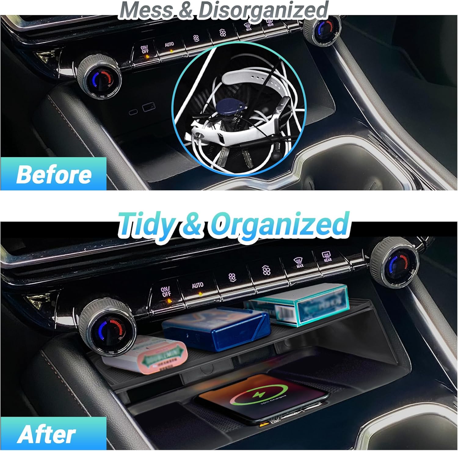 Center Console Organizer Compatible with 2024-2026 Chevy Traverse Interior Accessories, Storage Box Insert Divider Compartment Tray; Not fit for 2024 Chevy Traverse Limited