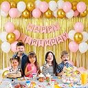 Party Propz Happy Birthday Decoration Kit - 40 Pcs Pink Birthday Banner Set, Balloons, Golden Foil Curtain, Balloons For Decoration, Bday Decoration Kit for Girls (Cardstock, Foil, Latex) gallery image
