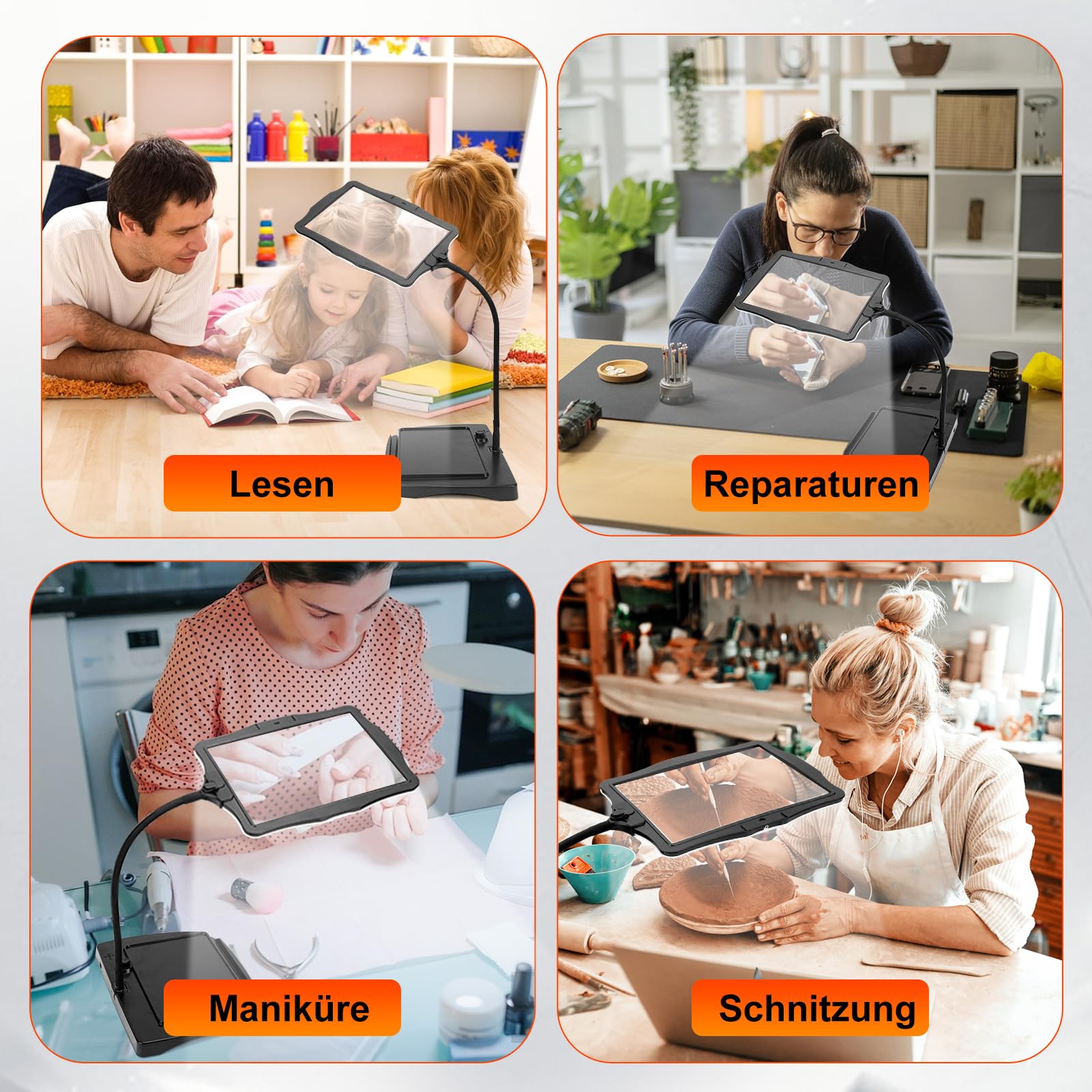 10X Lupe mit Licht und Ständer, 360° Flexible Schwanenhals Leselupe, 50 LED Helligkeit Einstellbare Abnehmbare Blendfreies Design Lupenleuchte zum Lesen, Reparaturen, Nähen, Handwerk