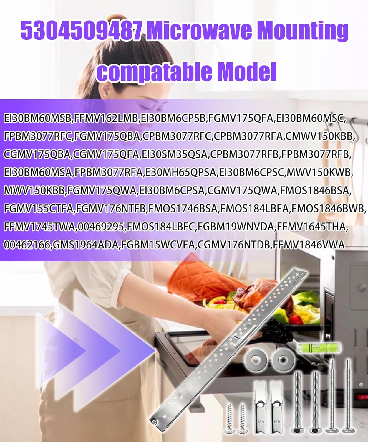 5304509487 Microwave Wall Mount Plate Kit Fits for Frigidaire, Crosley, Kenmore Microwave,Replaces 5304488426 2691361 PS5136284 Etc (with Hardware Screws Bolts）