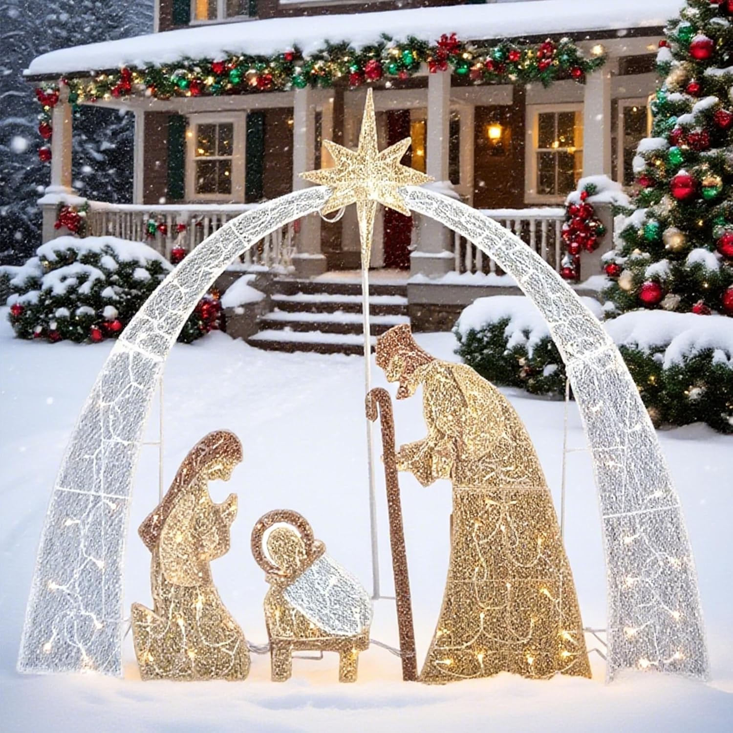 Outdoor Nativity Scene Arch with 115 LED Lights