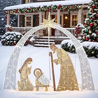 Outdoor Nativity Scene Christmas Decorations, 54" H Lighted Arch Holy Family Holiday Yard Set, Easy Setup, 115 Warm White LED Lights, Classic Xmas Decors for Lawn, Garden