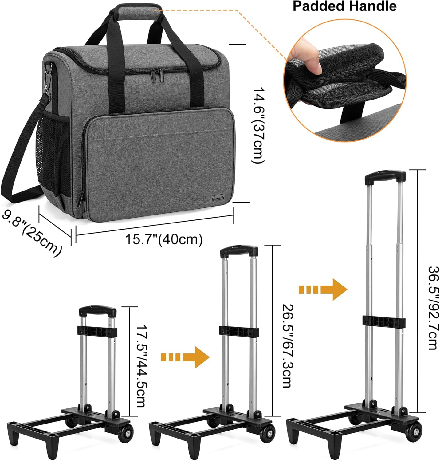 Trunab Rolling Teacher Bag, Teacher Tote Bag with Bottom Pad and Detachable Trolley, Wheeled Teacher Bag with Padded Sleeves Holds up to 15.6” Laptop - Image 5