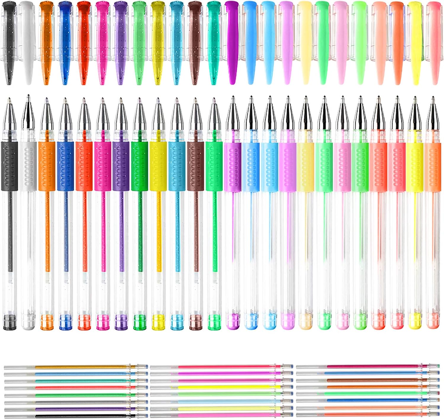 Glitter Gel Pen Set of 48 with 24 Refills, Colored Pen Ballpoint Art Marker Set for Kids, Doodling, Scrapbooking, Drawing, Sketching, Anime, Artist Illustrating, Technical Drawing and Office Documents