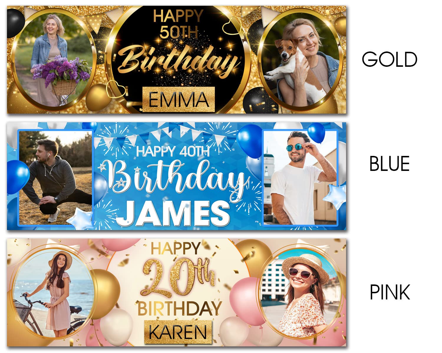2 Banner Di Compleanno Personalizzati Foto Oro Rosa Celebrazione