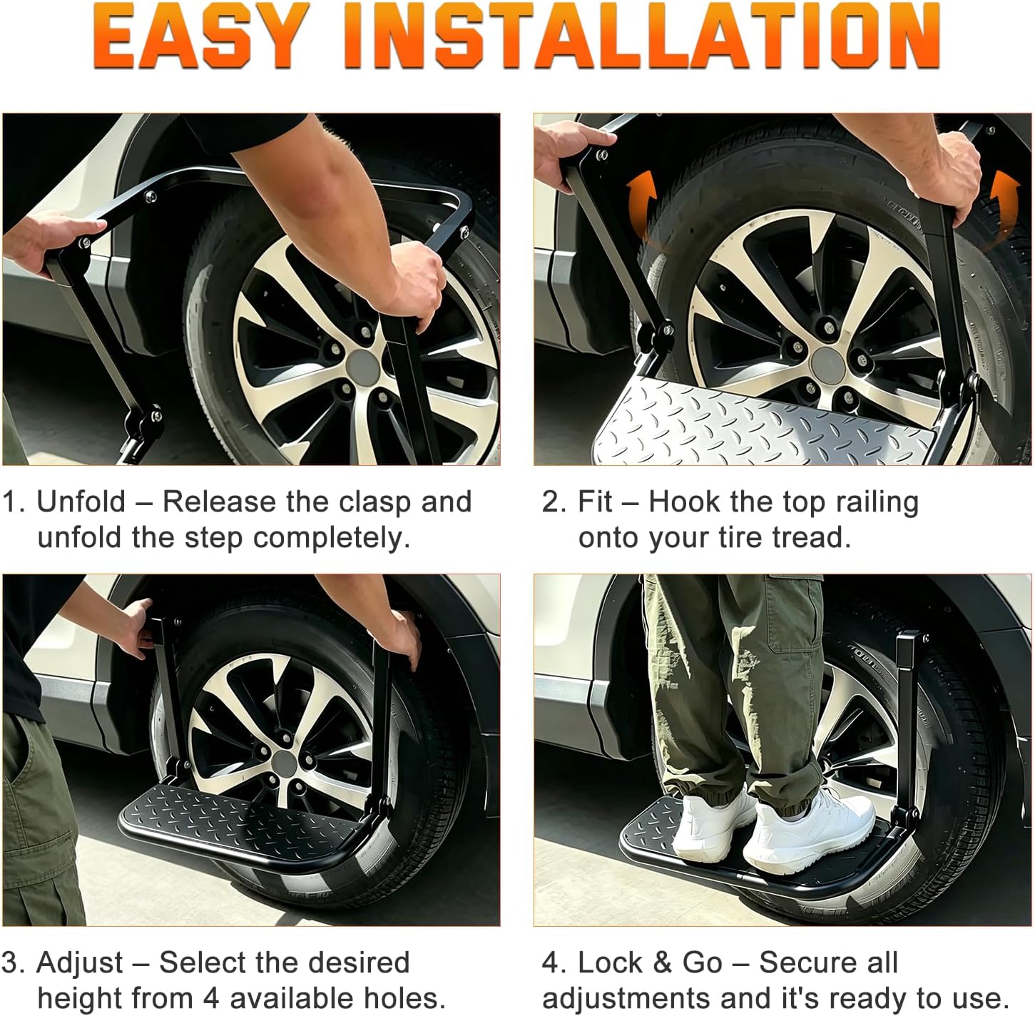 Folding Tire Step for Truck SUV RV, Adjustable Portable Tire‑Mounted Step