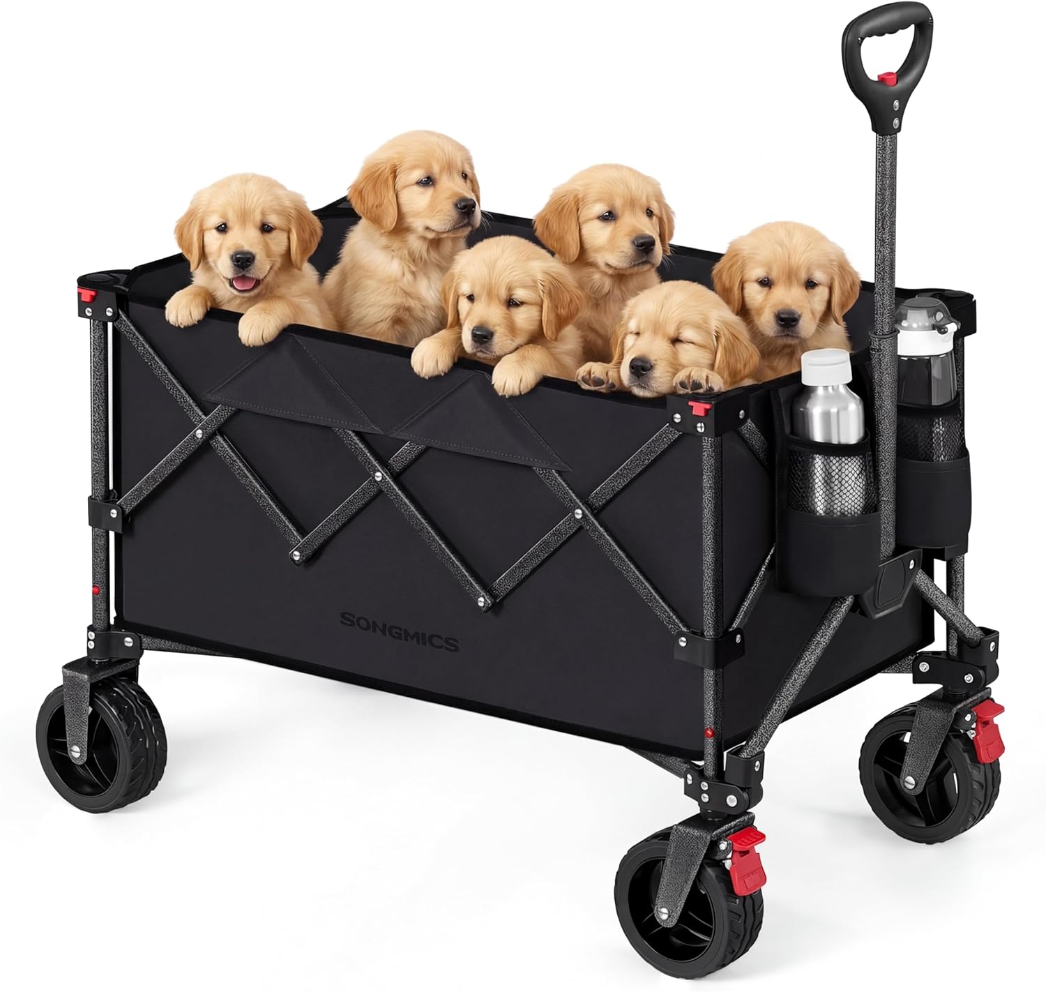 SONGMICS Handwagen faltbar, Bollerwagen, 150 L, bis 150 kg belastbar, Gartenwagen, Campingwagen mit Griff, 4 abnehmbaren Rollen, platzsparend, Outdoor, Garten, tintenschwarz GFW115B01
