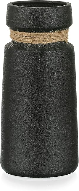 Black Ceramic Flowers Vase for Pampas Grass, Hewory Modern Elegant Decorative Matte Vase for Artificial Fake Flower Plant Rose, Home Living Room Bedroom Decor 22cm