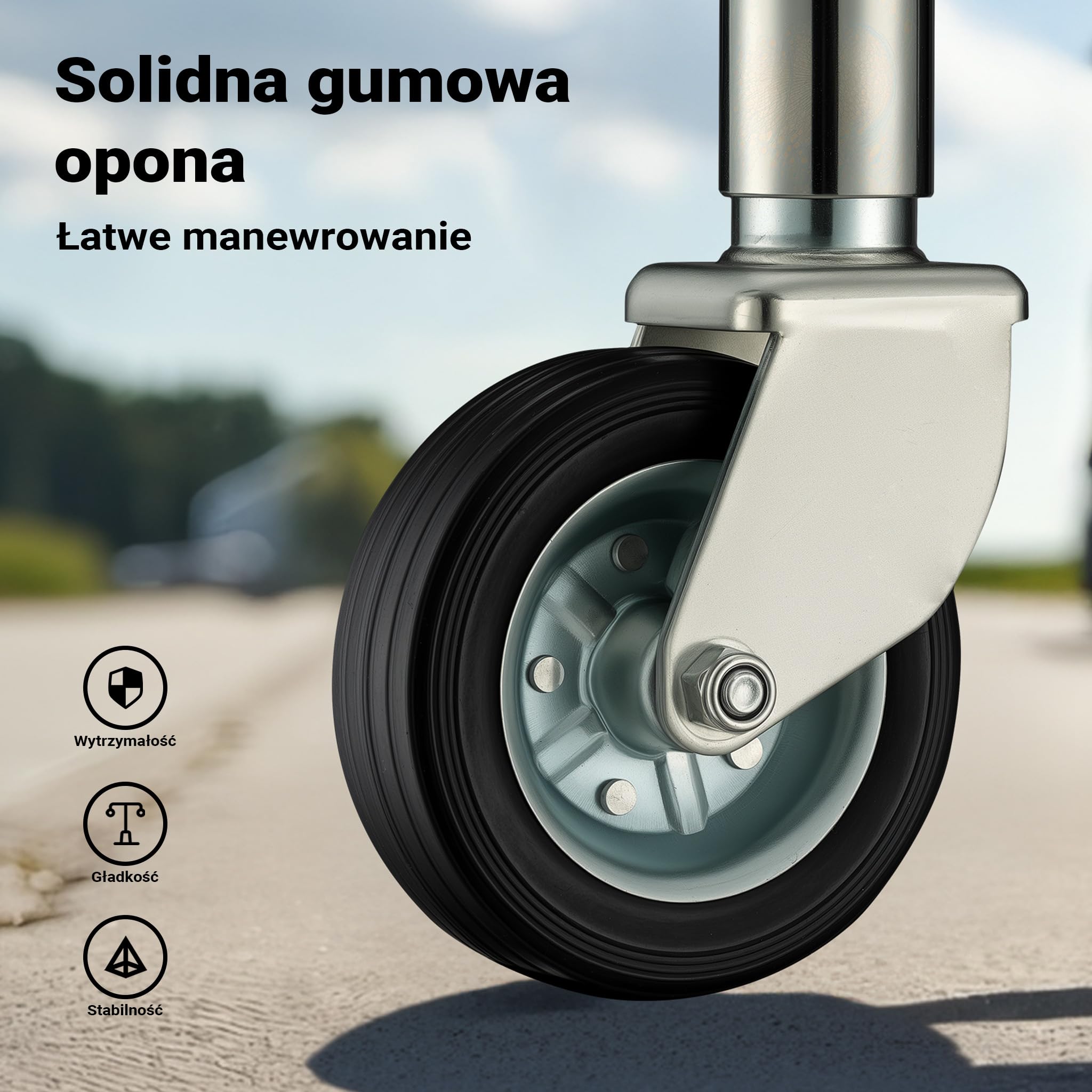 XPOtool Ciężkie koło podporowe do 540kg z korbą oraz uchwytem do samochodów osobowych i przyczep