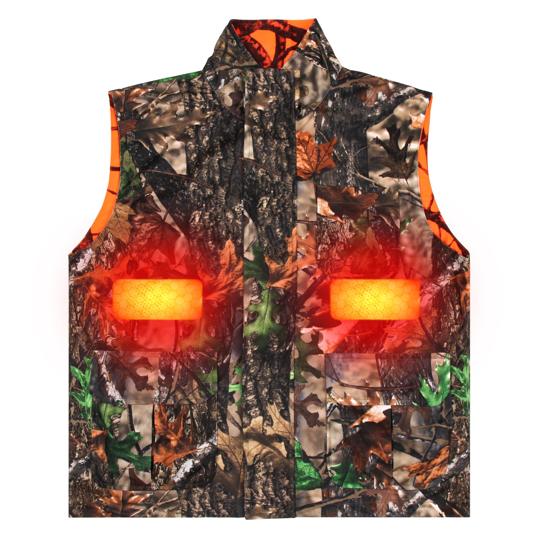 VicBre Gilet da caccia riscaldato da uomo, mimetico e arancione, reversibile, per escursionismo, sci, pesca, campeggio (M-4XL)