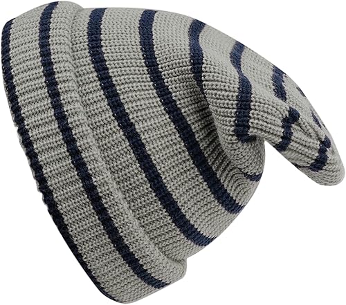 Miniatura 3 de CLAPE Gorro de punto unisex con puños estilo trineo, gorro de punto a rayas a la moda, gorro de punto cálido y acogedor, gorro de esquí Skullies