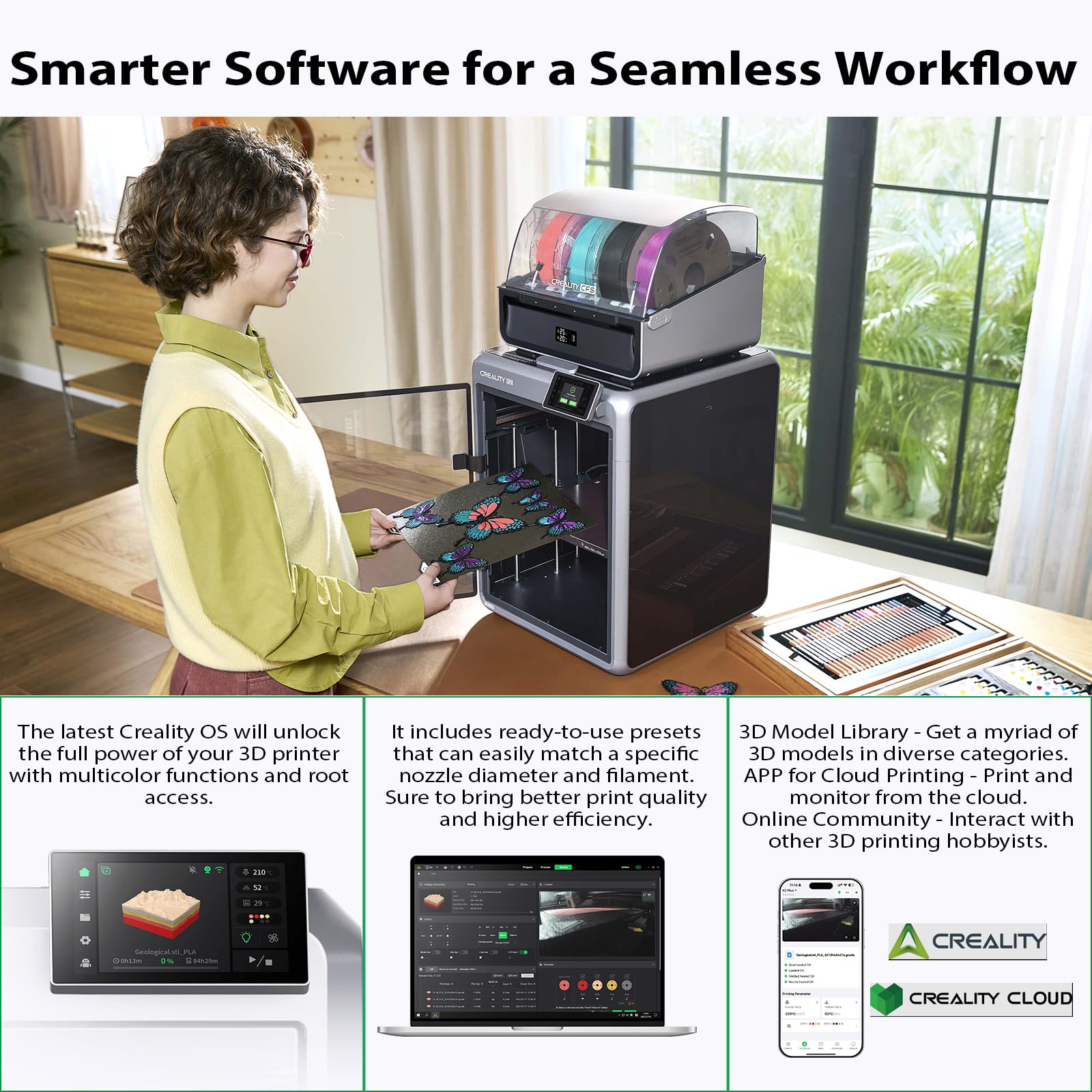 Creality K2 Pro Combo Stampante 3D con sistema di filamento CFS, stampa multicolore, livellamento automatico, ampio volume di stampa 300 × 300 × 300 mm, camera riscaldata attivamente, 600 mm/s