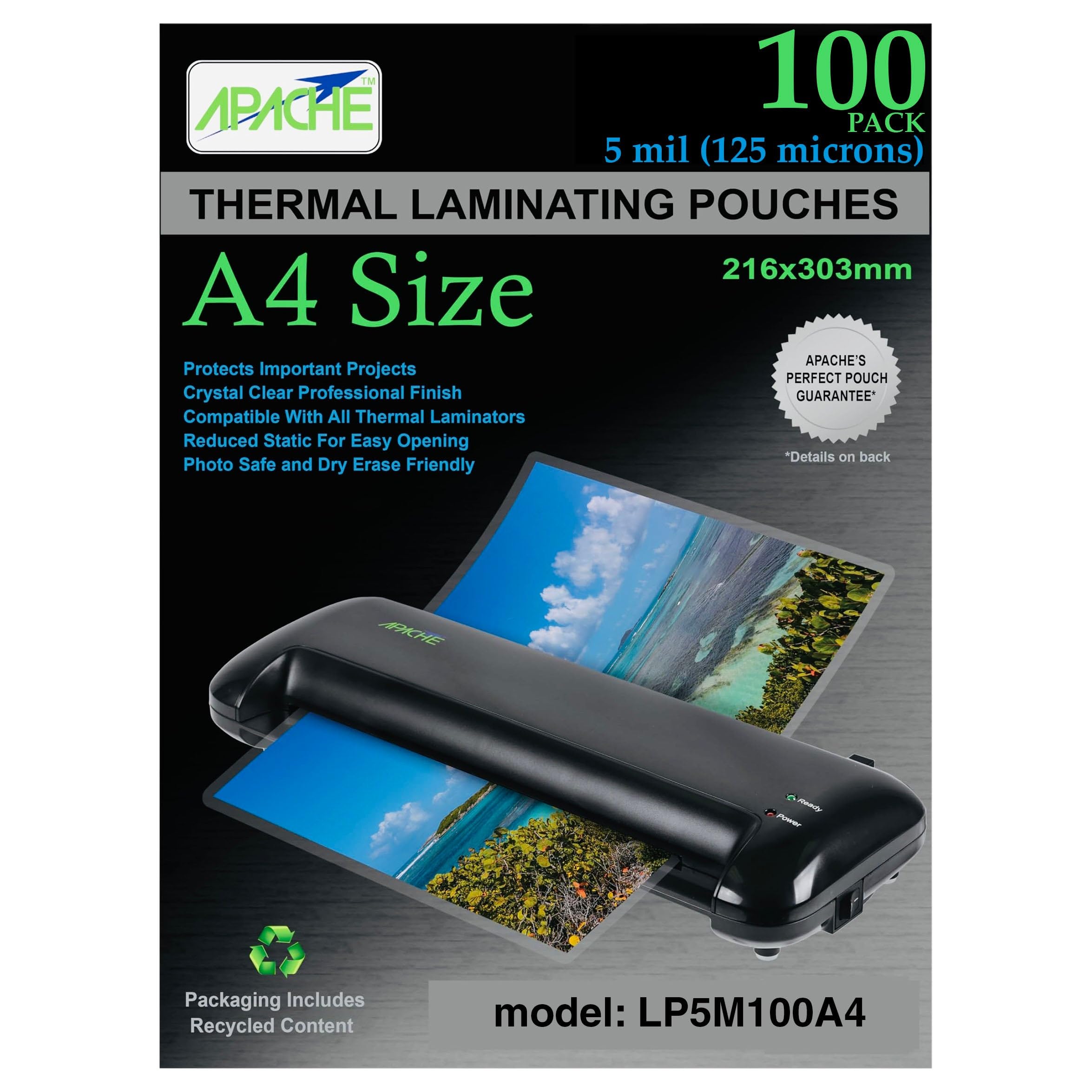Apache A4 Size Laminating Pouches, 5 Mil, 100 Pack, 216 x 303"