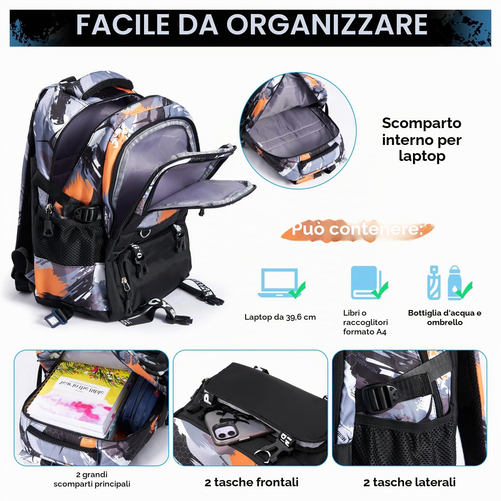 Amythe Zaino Scuola Trolley per Ragazzi Medie e Superiori 6 Ruote | 2 in 1 Zaino Casual con Ruote alla Moda per Bambini e Adolescenti, 16" Zaini con Rotelle per Ritorno a Scuola e Viaggi