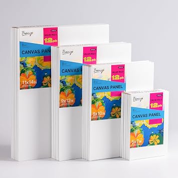 Bianyo Canvas Panels for Painting 48 Pack 5x7, 8x10, 9x12, 11x14 Inch, 100% Cotton, Triple Primed & Acid-Free, Art Boards for Acrylic & Oil Paints, Ideal for Artists, Students, Hobbyists