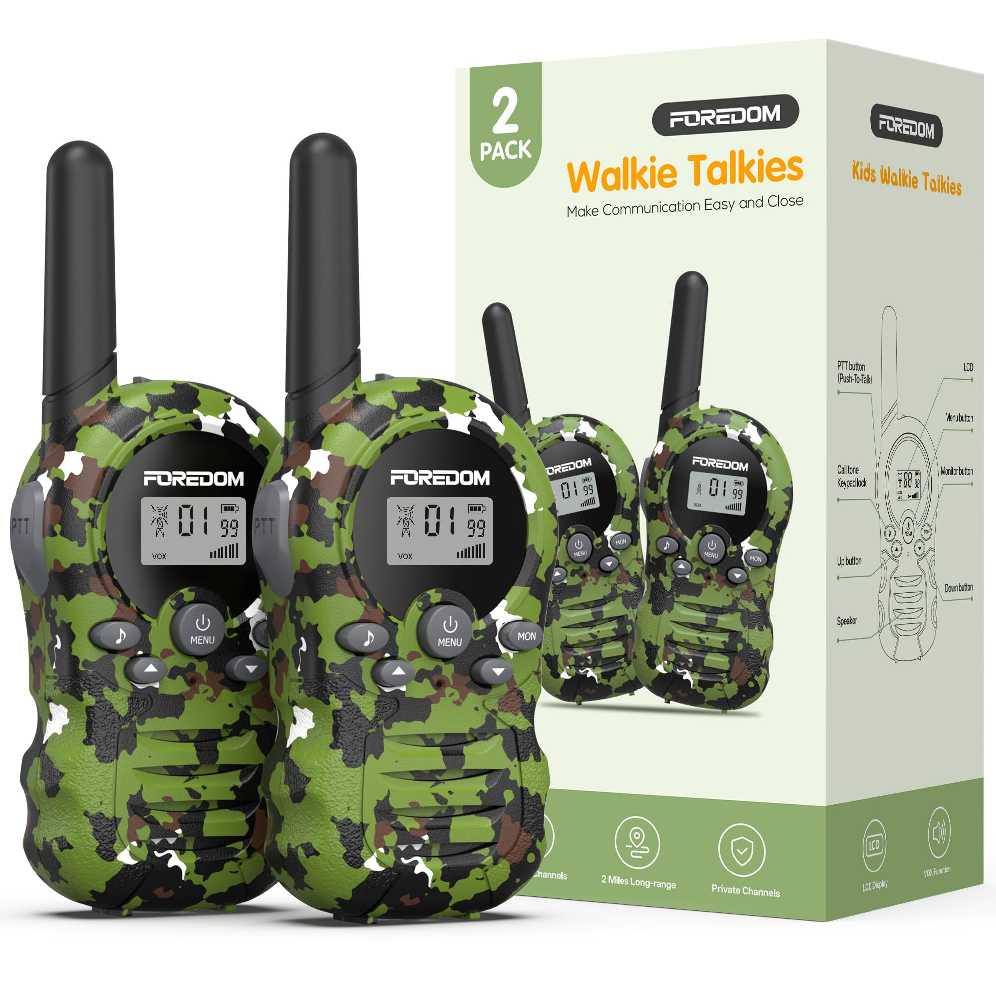 FOREDOM Walkie Talkies für Kinder Walkie Talkies Funkgeräte Set Spielzeug für Jungen & Mädchen 3-12 Jahre, Geschenke Outdoor-Abenteuer – 2er Set