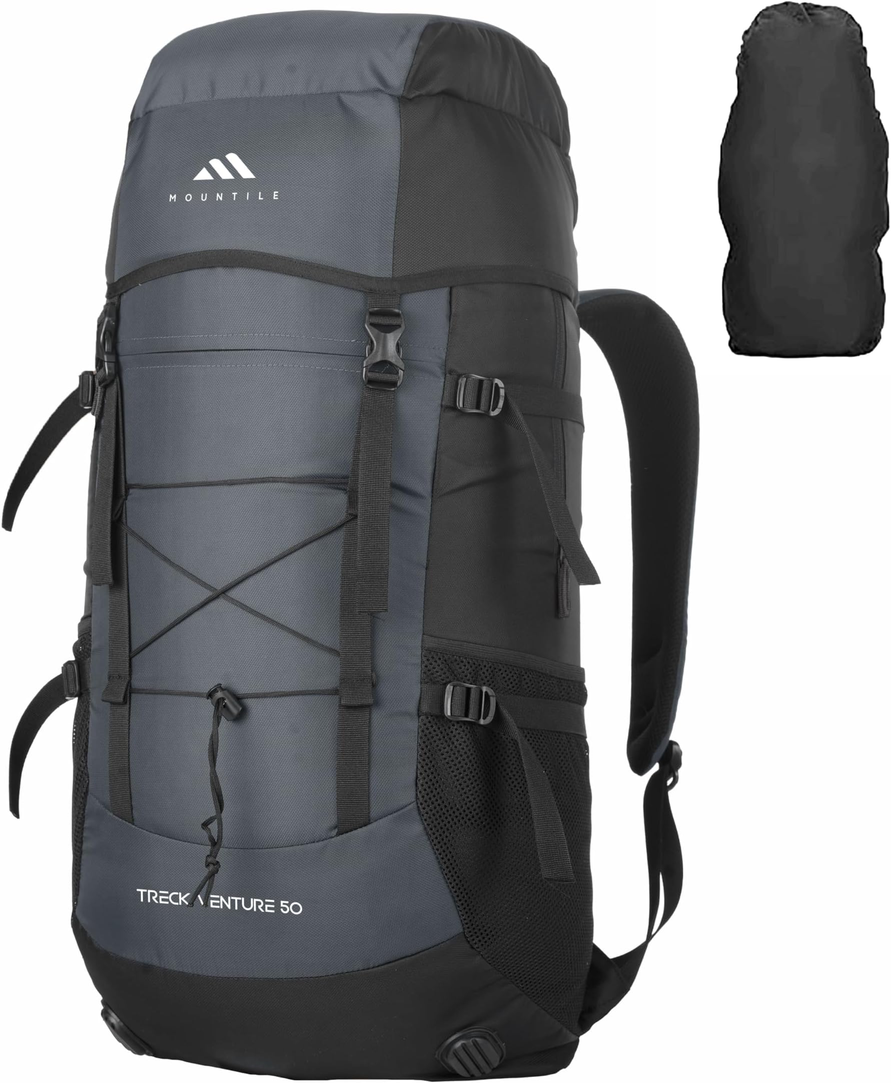 MOUNTILE 50L Travel Backpack for Hiking Trekking Camping, Rucksack with Rain Cover and Laptop Compartment - MTL03