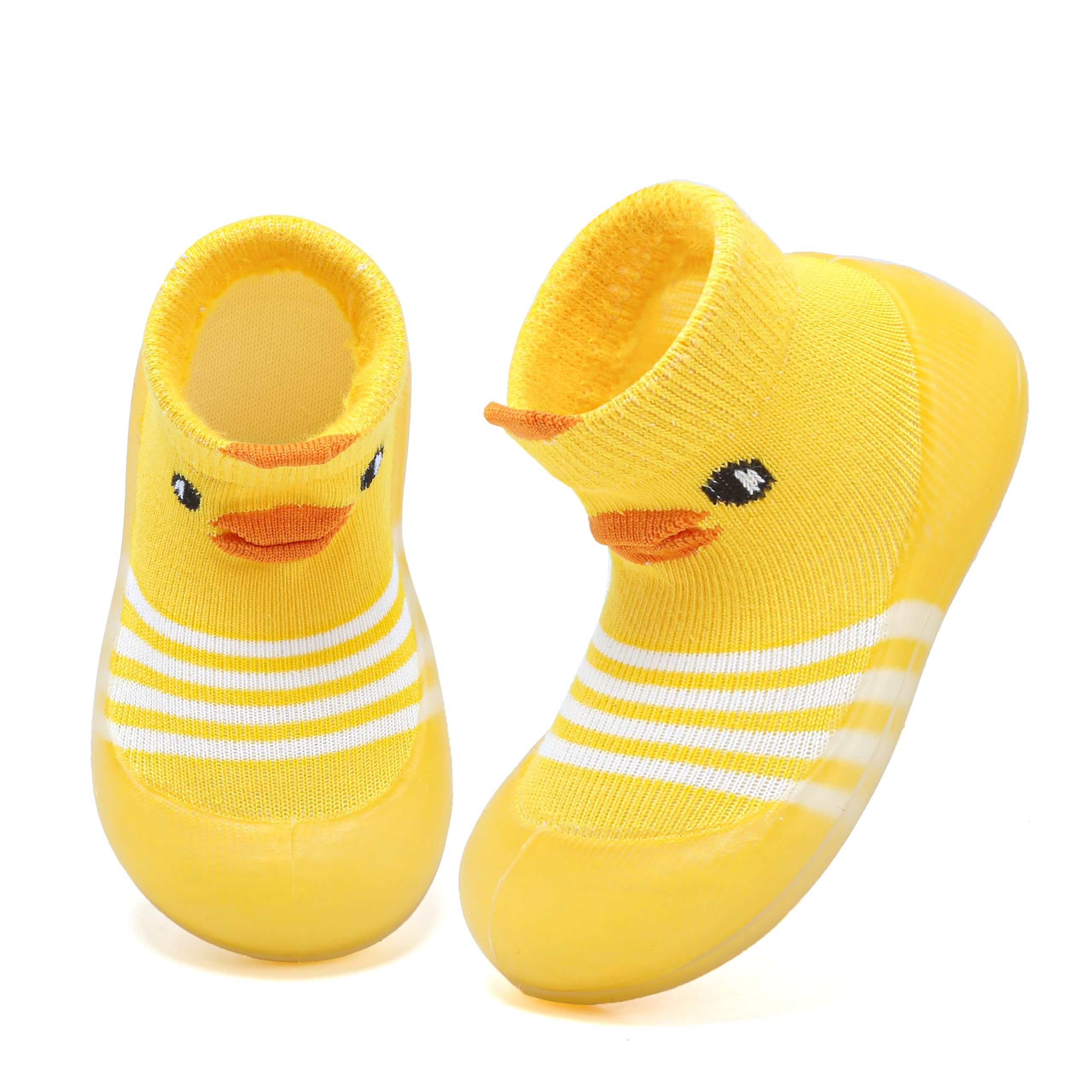 Anproity Baby Sock Shoes Boys Girls First Walking Shoes Non Slip Cartoon Soft Rubber Sole Baby Slipper Infant Toddler Sneakers Yellow Duck Cute 18 Months-24 Months