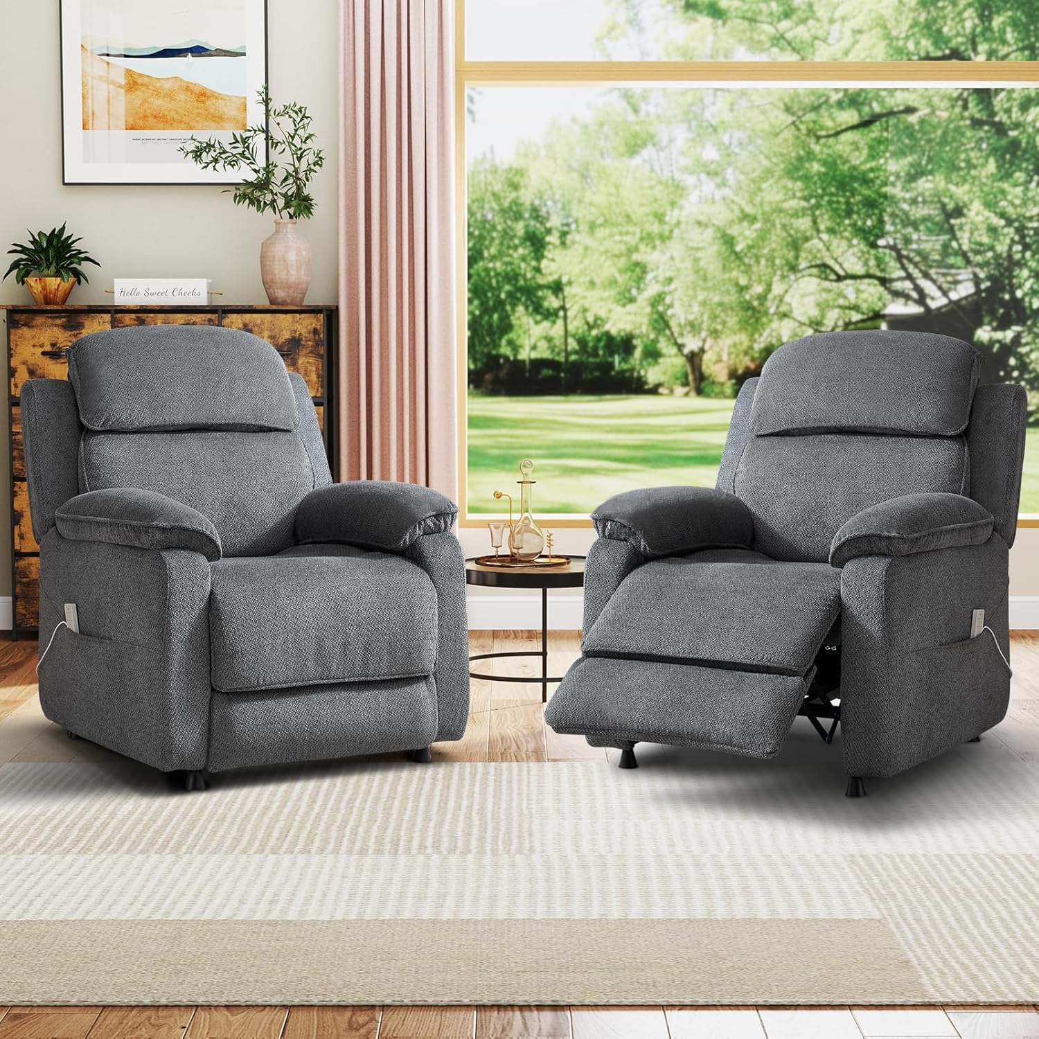 IOMOR Power Recliner Chair, Electric Recliner for Adults, Reclining Sofa Chair, Adjustable Home Theater Seating with Side Pocket for Small Space, Living Room (1, Dark Gray, Single Recliner)