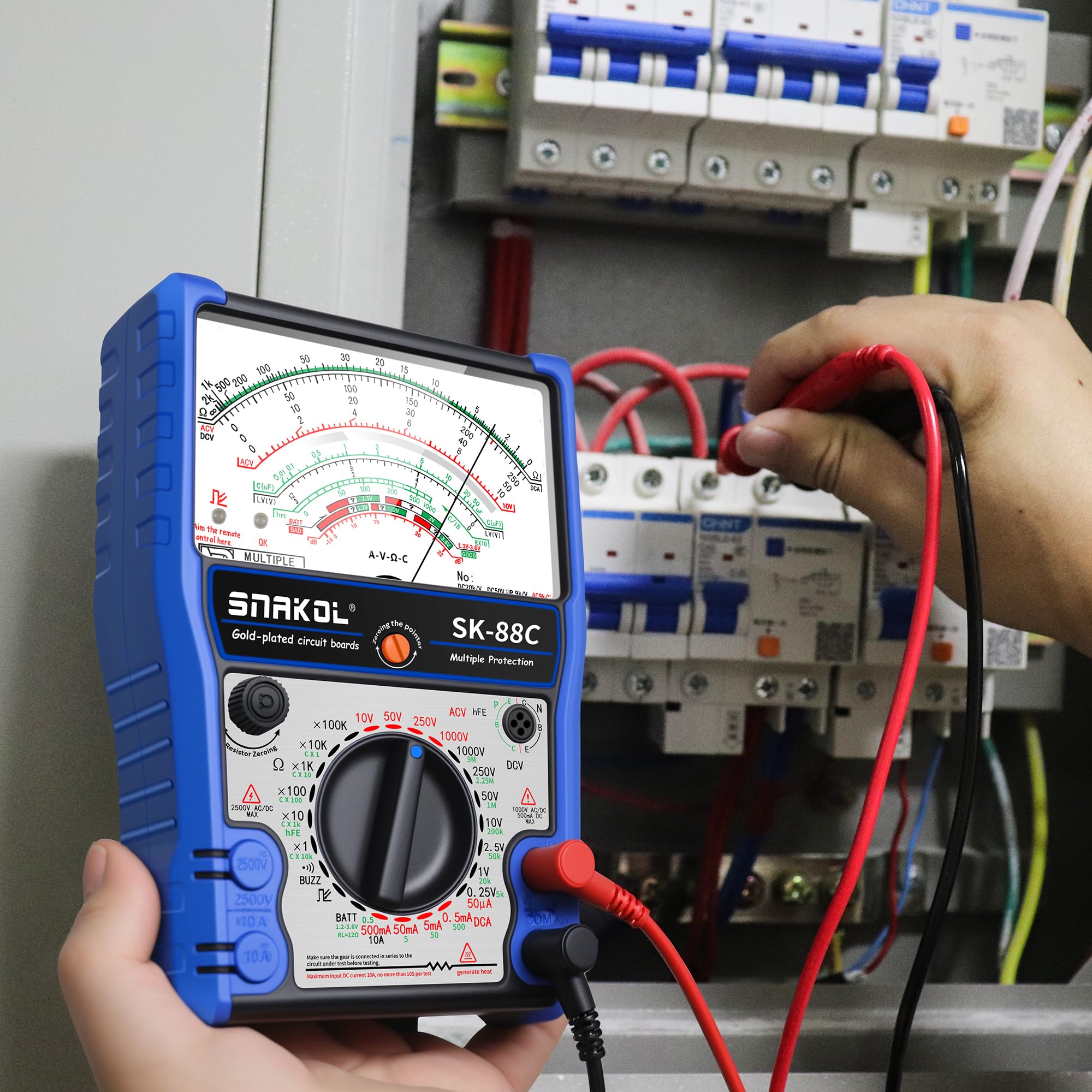 Zeiger Multimeter SK-88C Professionelle Analog Multitester,Multifunktions-Messung AC/DC 2500V Volt-Ammeter,Aus Piep Batterie Check mit Mantel Orange