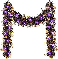 Vista 1 de Ceenna Decoraciones de Halloween de 16.4 pies, guirnalda de oropel de Halloween con 50 luces LED moradas colgantes de oropel con purpurina