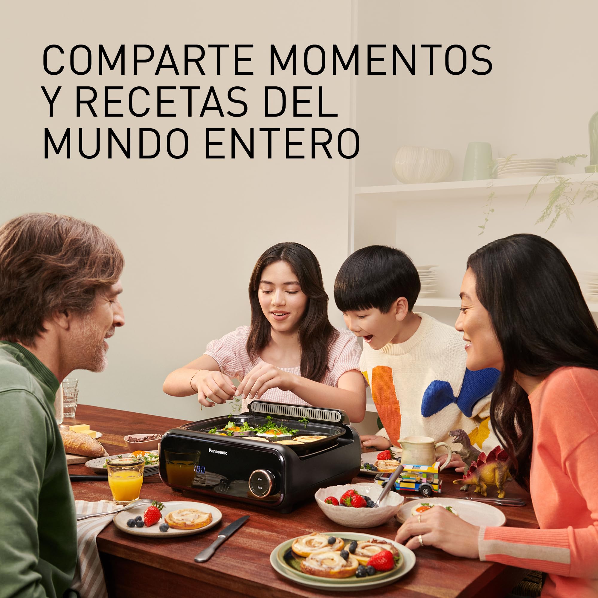 Panasonic NF-GM600 Multi Cooker 6 en 1, Grill Electrico, Freír, Cocción Lenta, BBQ, Vapor, Saltear, 1400W, 40–250°C, 9 Modos Automáticos, Extractor de Humo, Bandejas aptas para lavavajillas