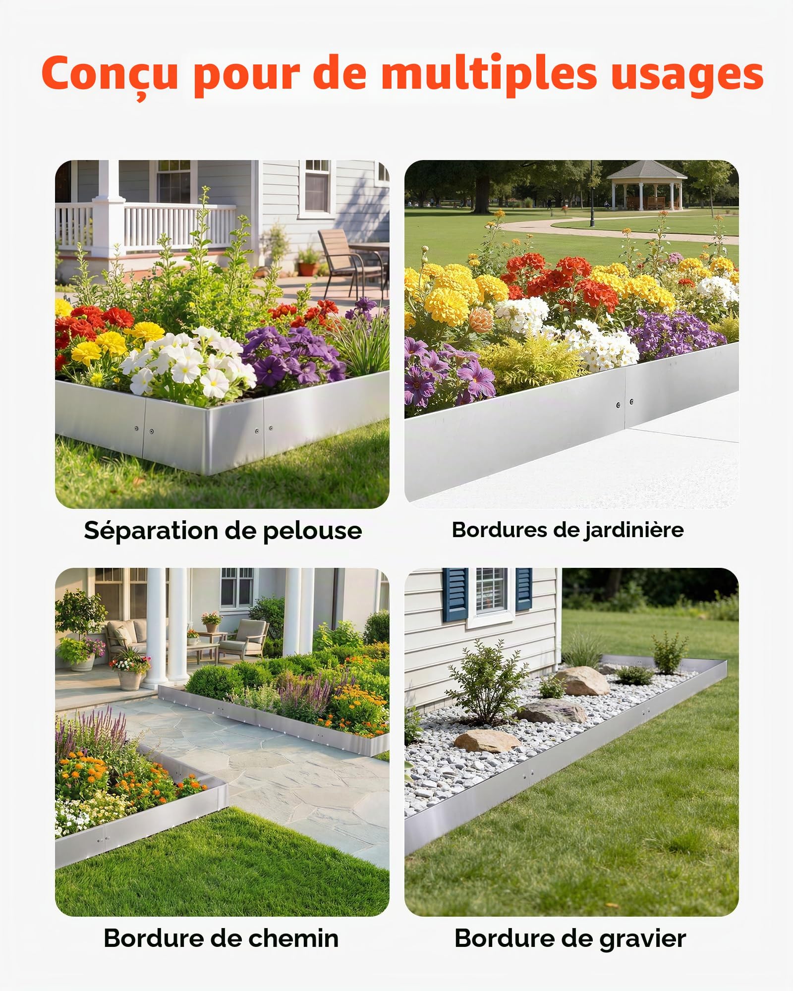 VEVOR Bordure de Jardin Métal 100x23 cm Bordure de Pelouse Acier Corten Lot de 10 pour Massifs des Fleurs, Allées, Délimitation des Espaces, Aménagement Paysager, Flexible, avec 11 Plaques Connexion
