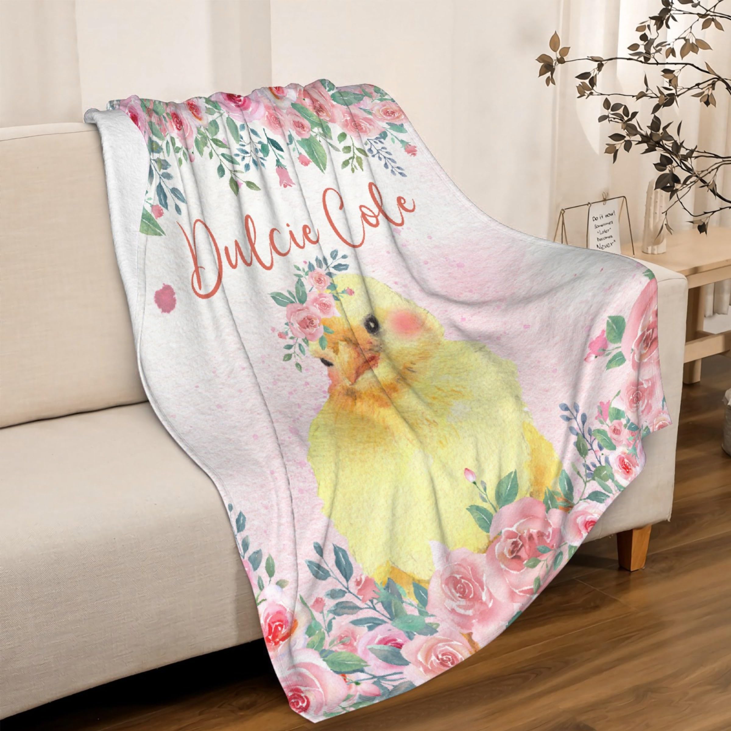 Personalized Floral Baby Chicken Blanket Custom Gifts Super Soft Lightweight Flannel Blankets Throw for Kids, Adult, Suitable for Couch, Sofa, Bed, Camping, Travel All Seasons 30