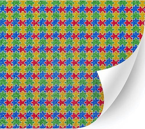 SparklePrint - Vinilo de transferencia de calor con estampado de conciencia sobre el autismo (rompecabezas brillante para autismo, 13.5 pulgadas x 3