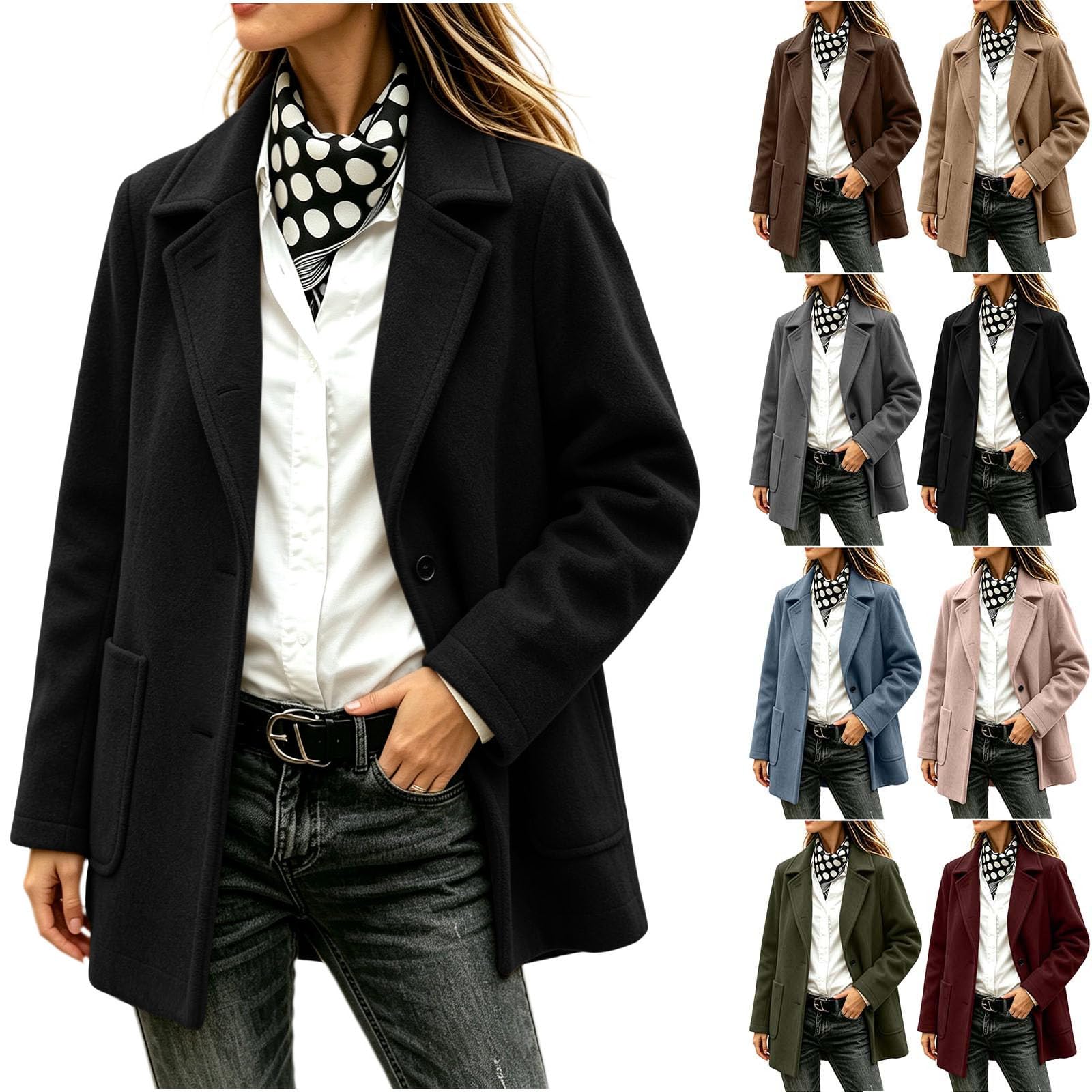 Pea Coats for Women Blazer Single Breasted Lapel Winter Coat