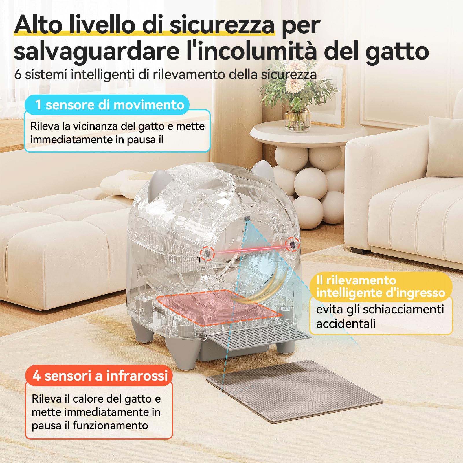 TRIUMPHKEY lettiera gatto autopulente, lettiera autopulente per gatti xxl da 90L con controllo APP/protezione anti-intrappolamento/sistema di deodorizzazione/cat litter box, per famiglie con più gatti