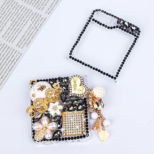 Miniatura 5 de Omio - Funda para Samsung Galaxy Z Flip 5 5G, lujosa funda 3D hecha a mano con diamantes de imitación de hierro con colgante de torre de hierro con