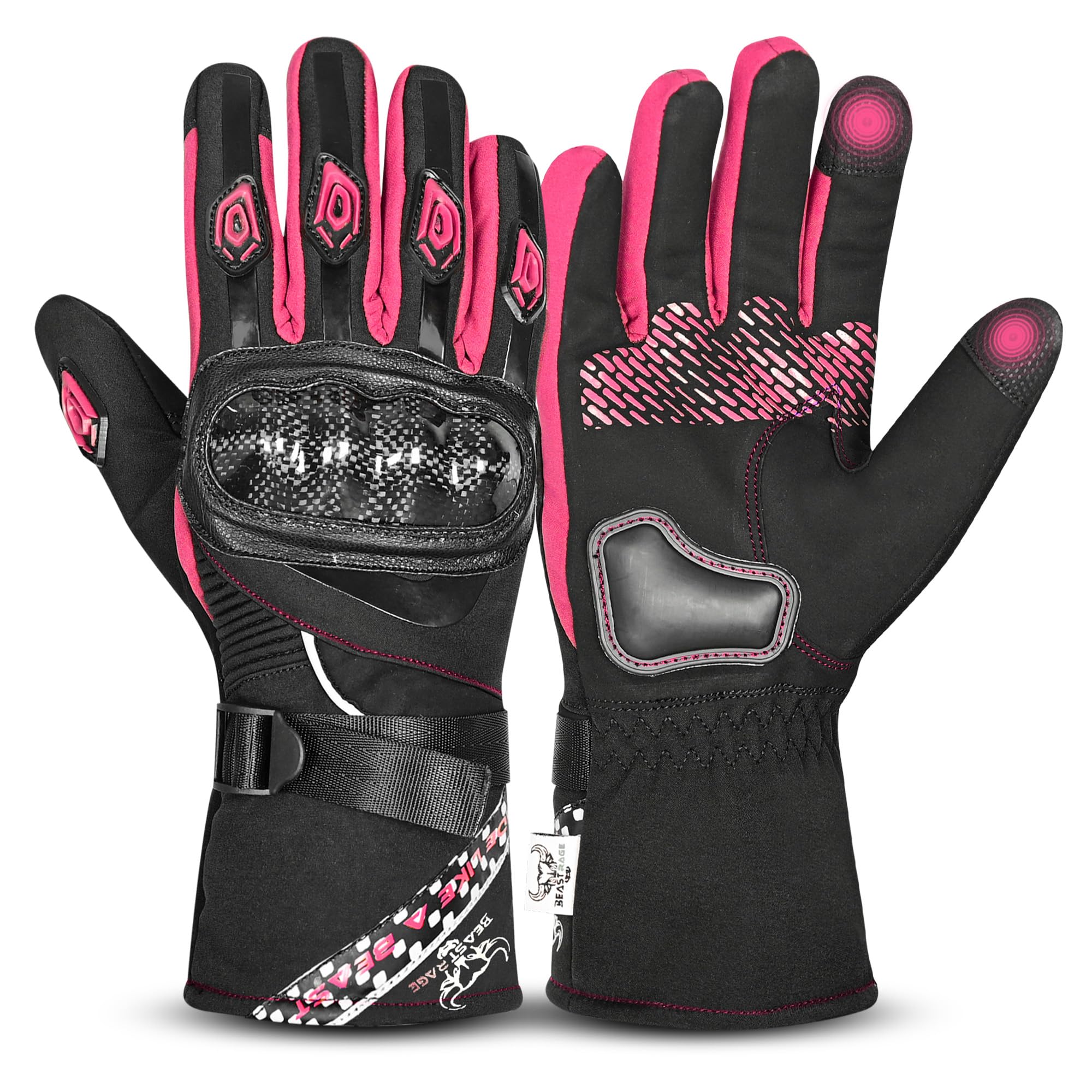 BEAST RAGE Winter-Motorradhandschuhe, thermische Motorradhandschuhe, wasserdicht und winddicht, für Männer und Frauen, warmer Motorradhandschuh mit Touchscreen für Motocross-Rennen, Radfahren (Rosa, L