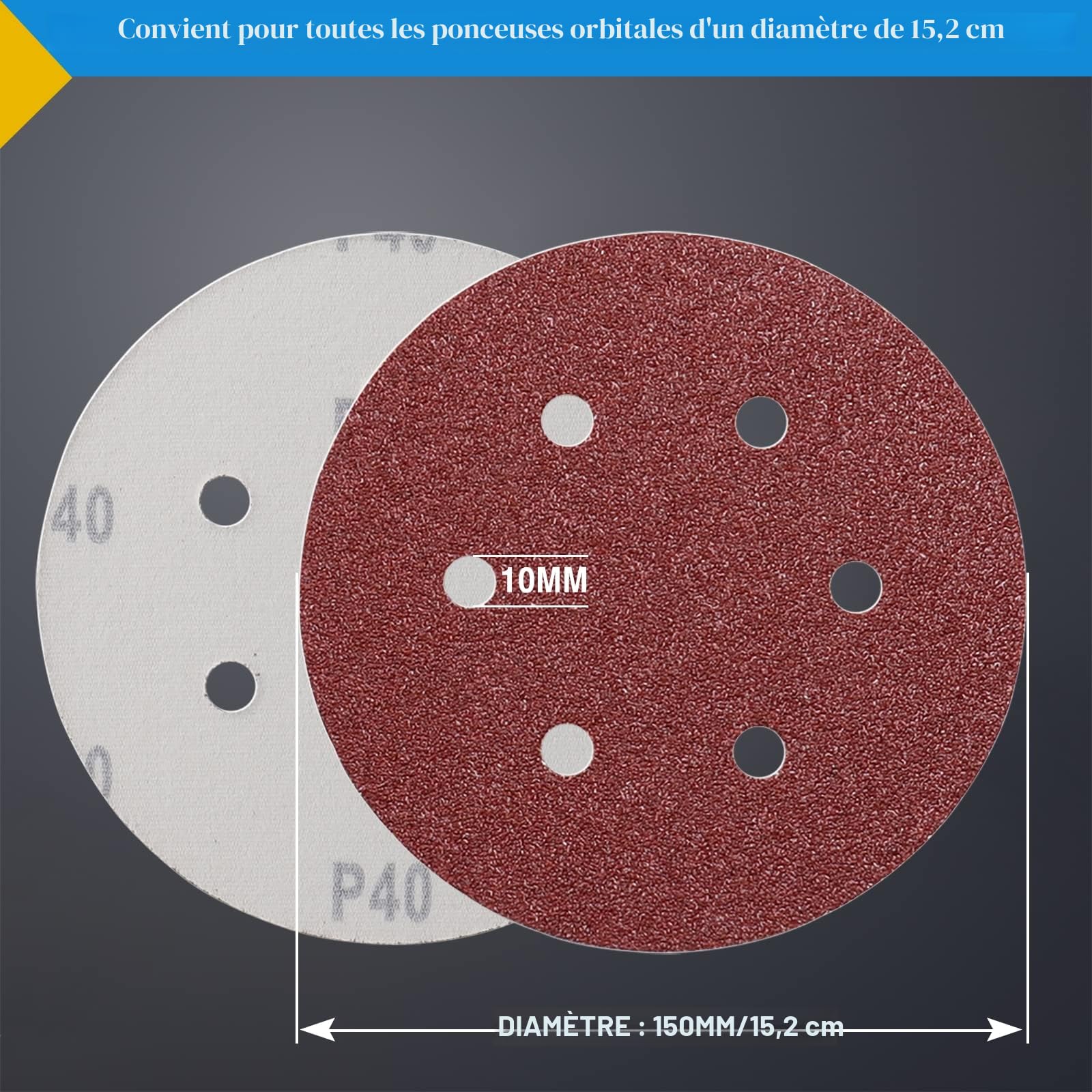 STEBRUAM Disque de Ponçage 150mm 100 pièces 6 trous Grain 40-1000