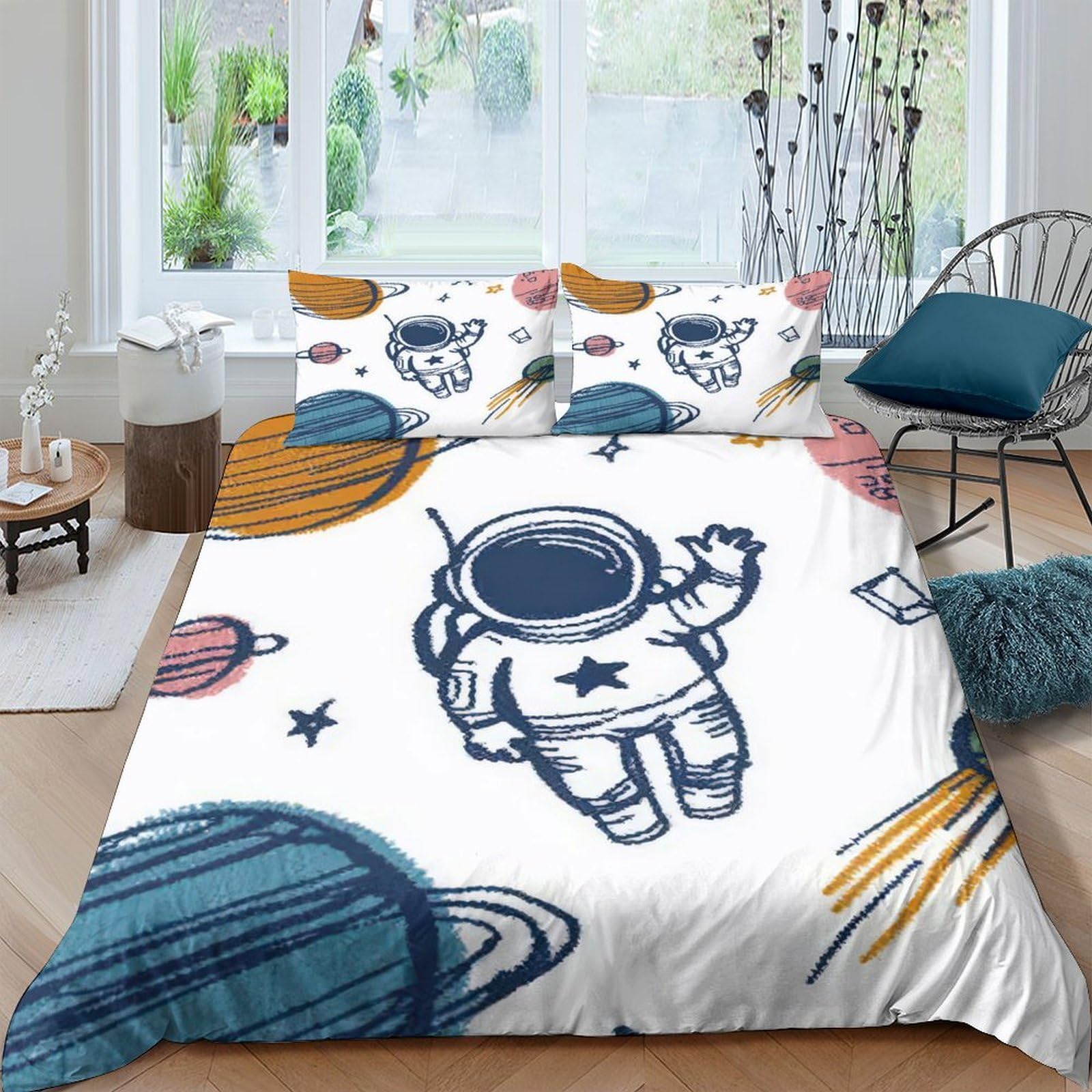 Ctjqhvkz Style-5 3D Printed Astronaut Planet Fitted Sheet Microfiber Soft Bedroom Decor Cosmic Space Mattress Cover Single（135X200cm）