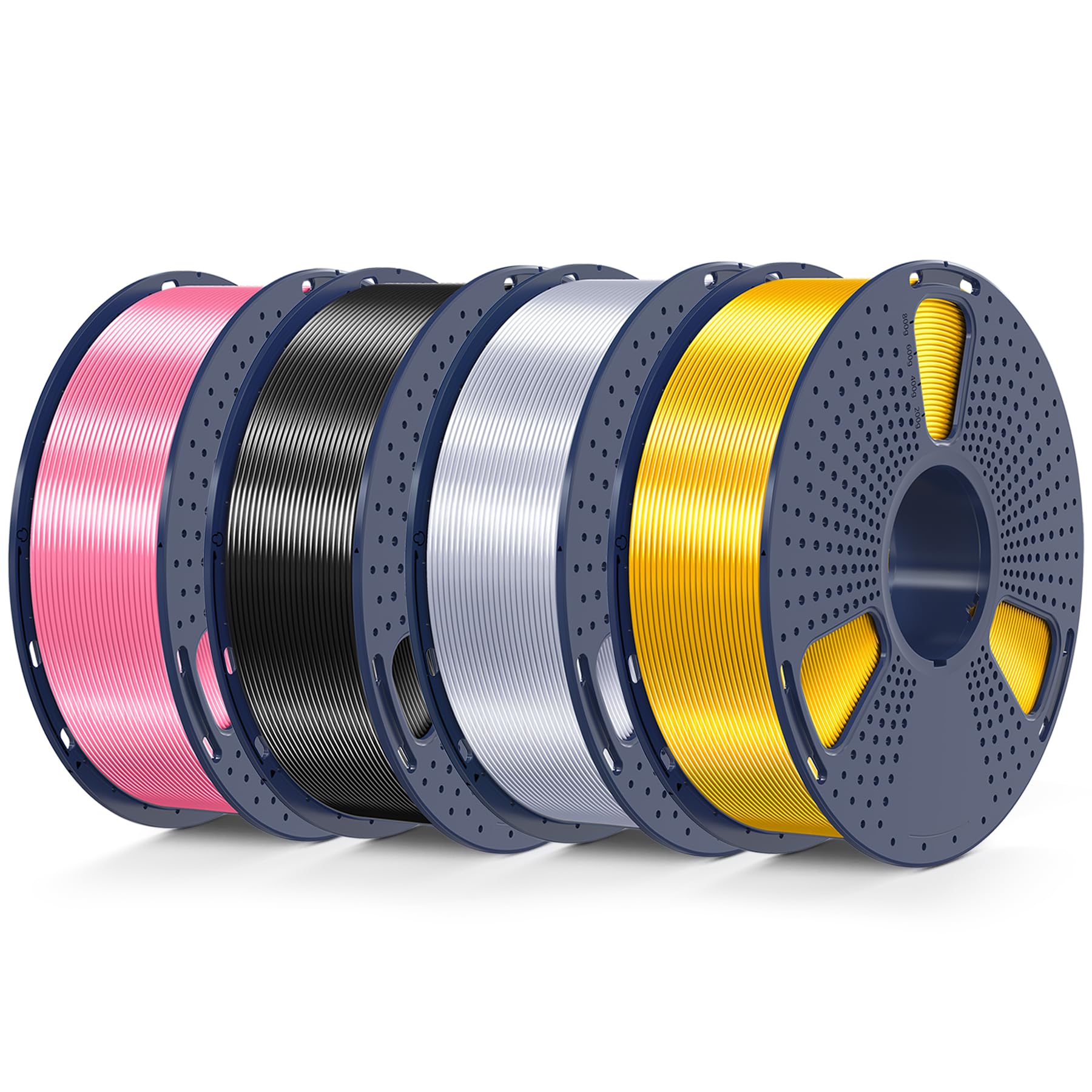SUNLU Silk PLA+ Filament 1,75mm 4KG, Finitura Liscia e Setosa per Stampante 3D, Buona Resa Colore, Filamento per Stampa 3D, 1 kg per Bobina, 4 Rotoli, SILK Oro Chiaro+Argento+Nero+Rosa