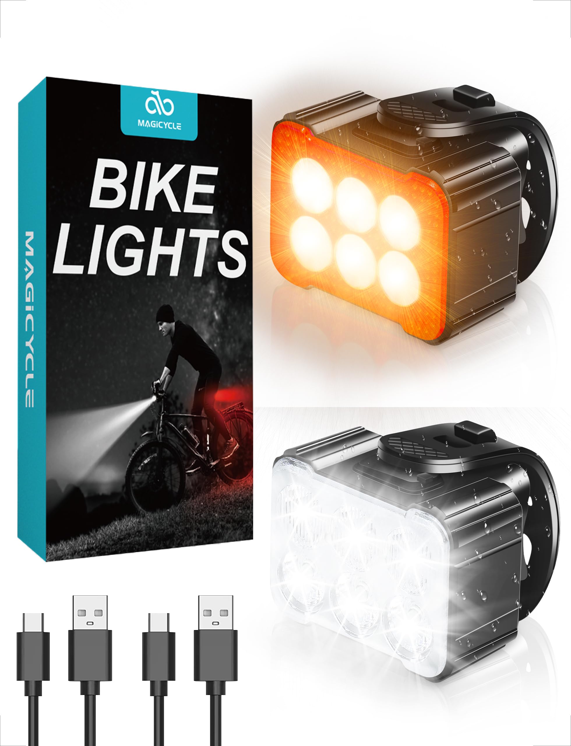 MAGICYCLEBike Lights for Night Riding Rechargeable, Super Bright Bicycle Headlight and Taillight Set Accessories Led Mountain Bike Lights Flashlight Front and Back