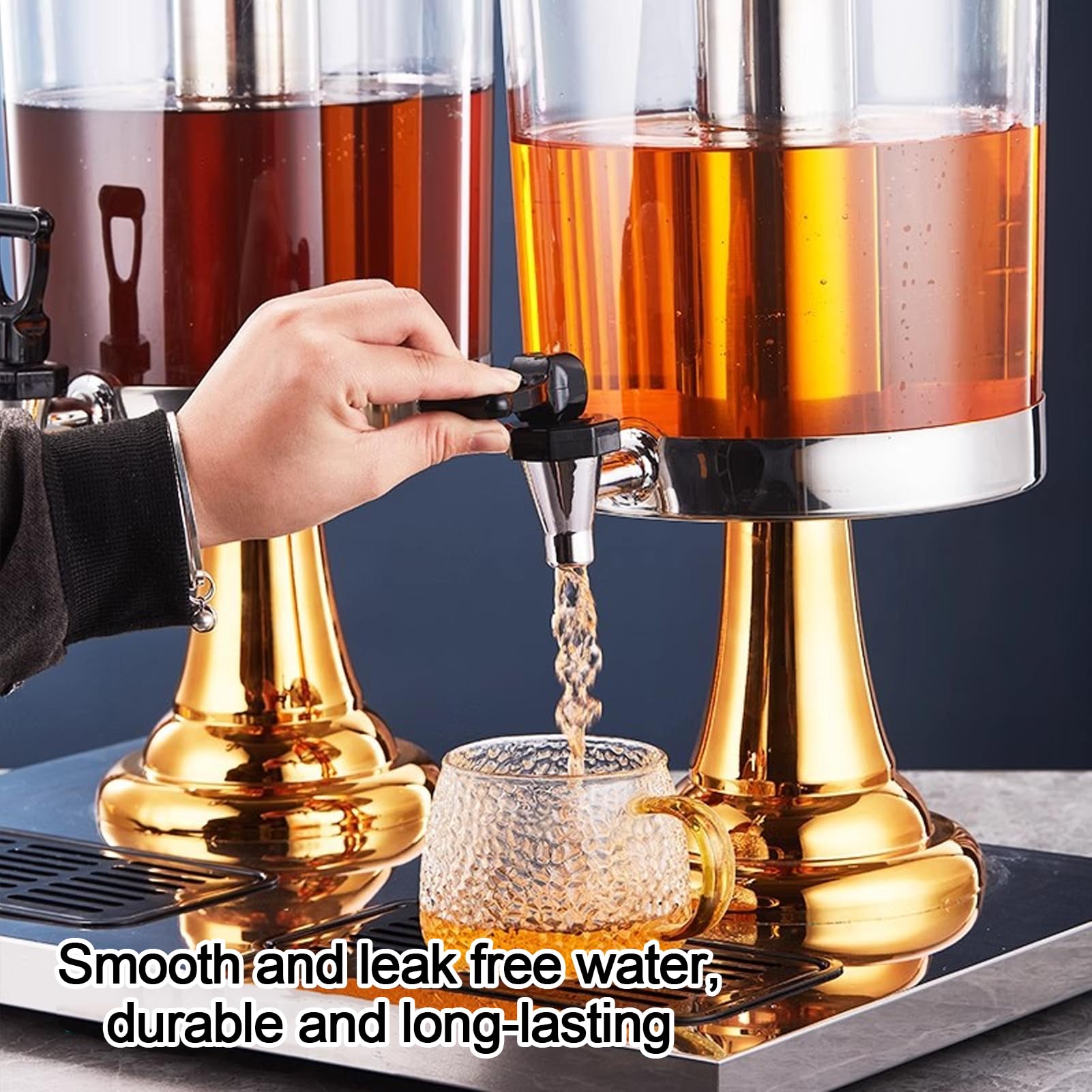 Dispensador comercial de bebidas de acero inoxidable de 8 litros con dispensador de jugo de grifo para bebidas frías y bebidas calientes, para cafeterías, cantinas, servicios de bufé y más (8 L + 8 L)