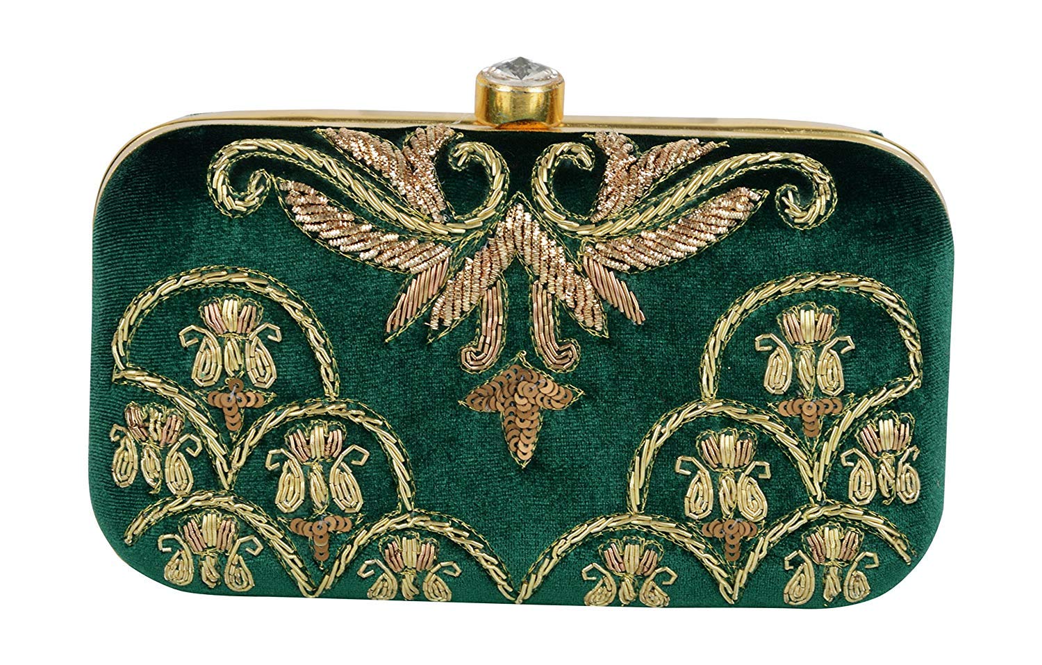 Women's Hand Embroidered Box Clutch (Green)-image-8