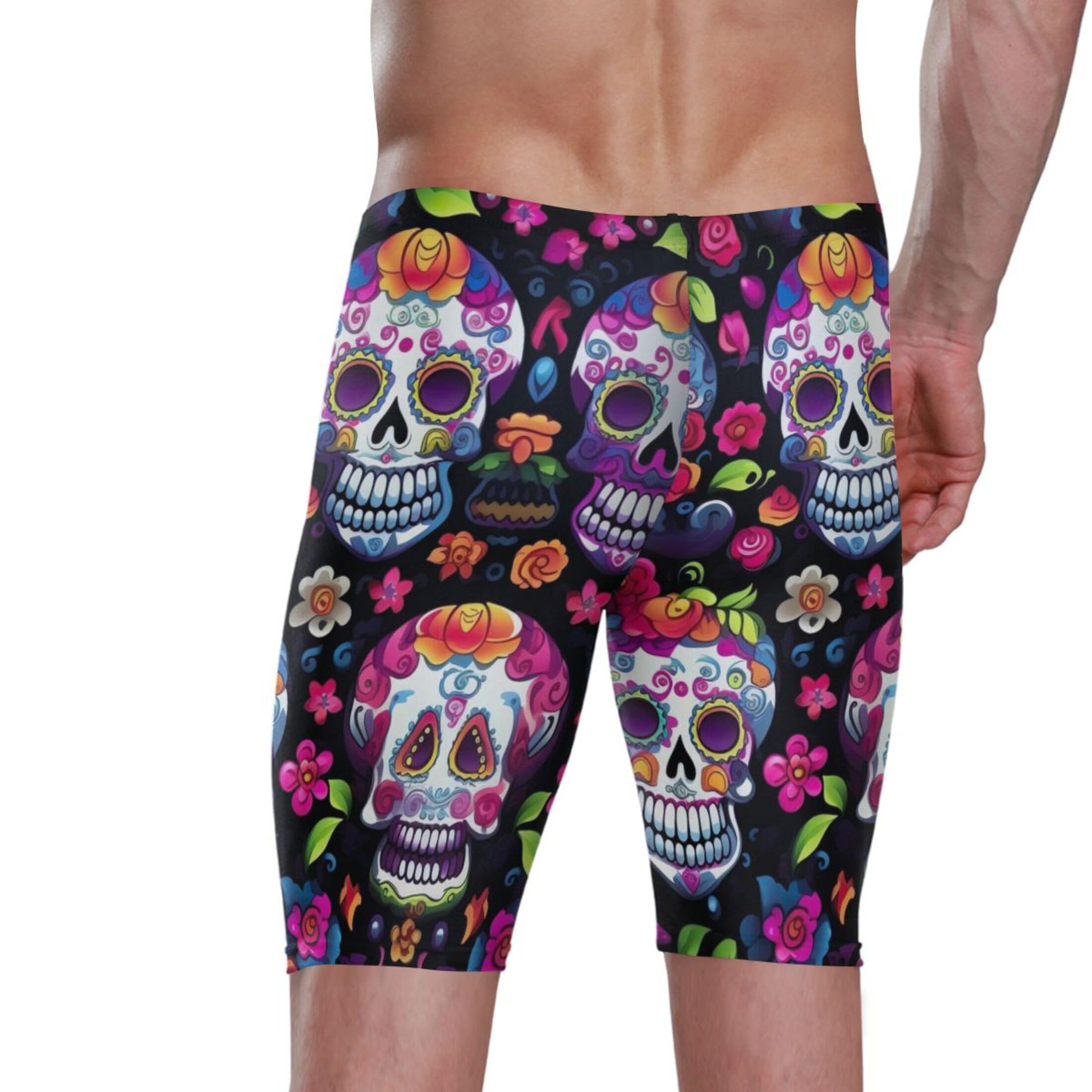 UMIRIKO Sugar Skull Skeleton Gothic Flowers Swim Jammers for Men Athletic Durable S B0400574