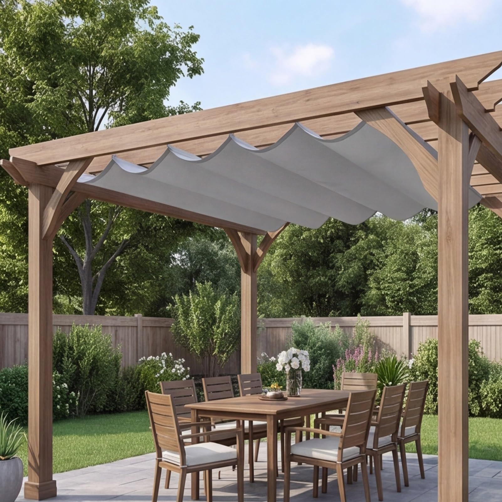 Voile d'ombrage contre la chaleur toile rétractable pergola gris