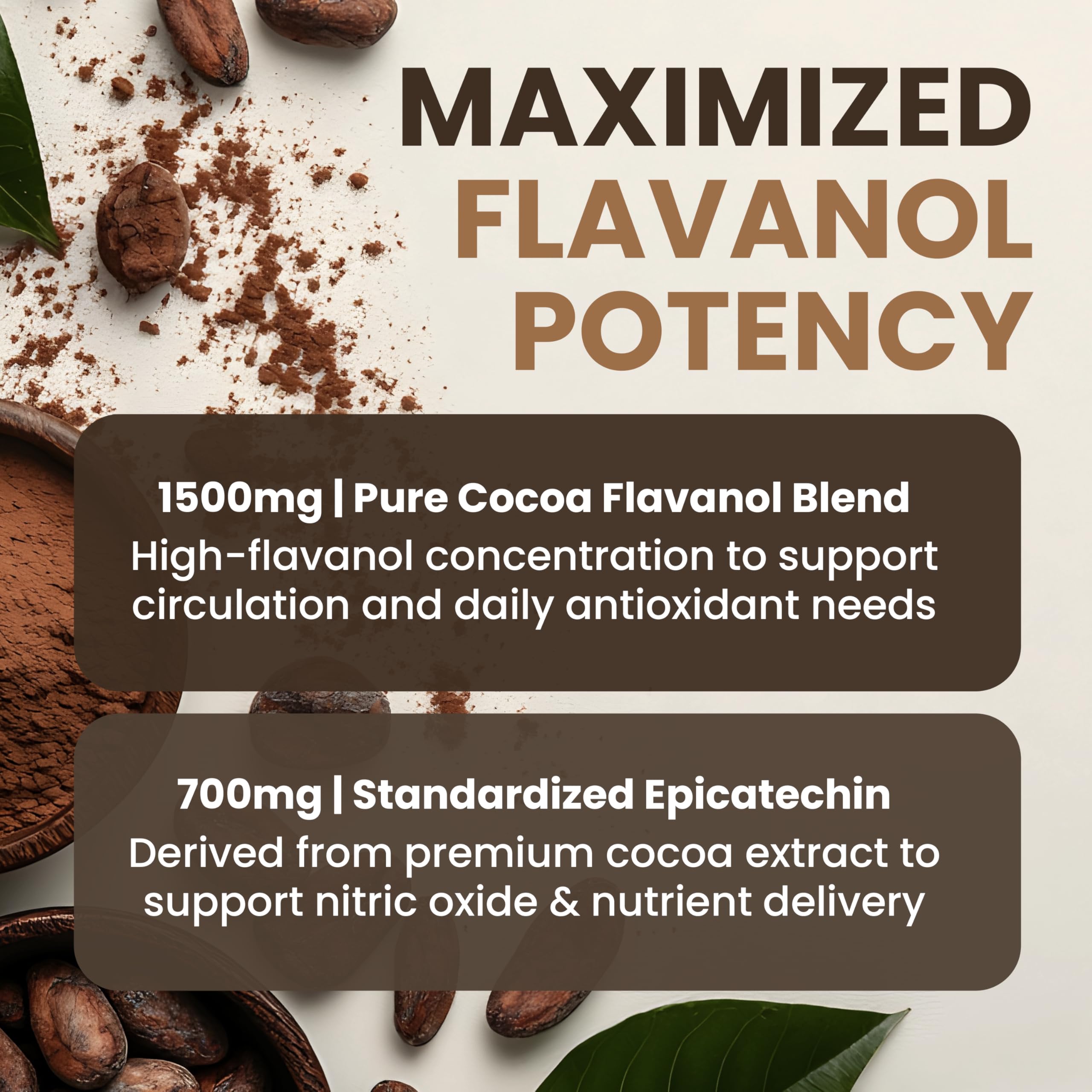 High Flavanol Cocoa Powder - 1500mg Cocoa Flavanols 12X More Epicatechin, 700MG Epicatechin Antioxidant Flavonoids - Supports Brain, Heart Health, Nitric Oxide & Circulation by Powered X Plants — Amazon image 4