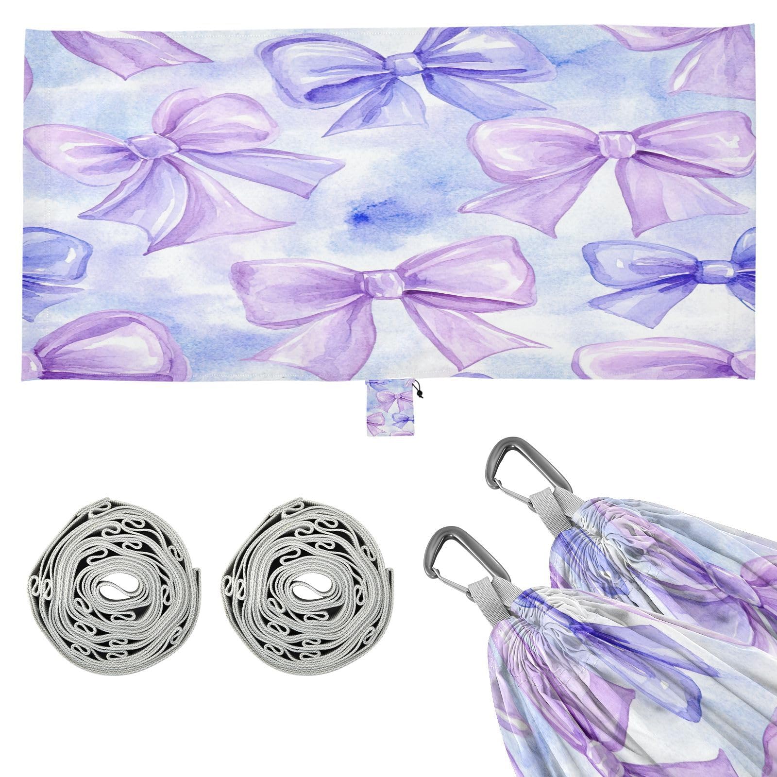 ATTX White Bows Camping Hammock - Lightweight & Portable Hammocks, Heavy Duty 330lbs Capacity for Indoor, Hiking, Backpacking, Travel, Backyard, Beach#543